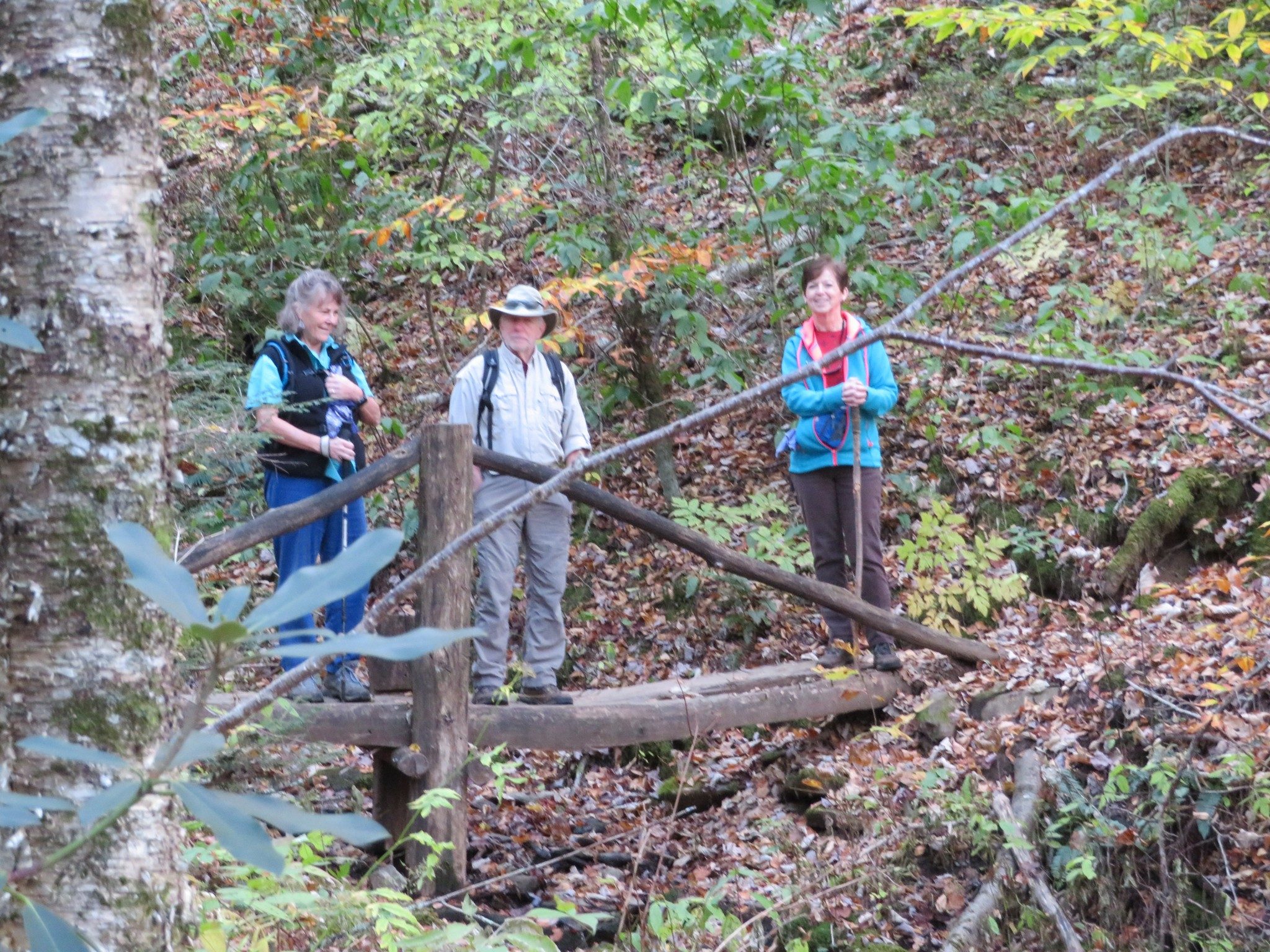 Renee, Vic and Jenny crossing small bridge near the start of the hike