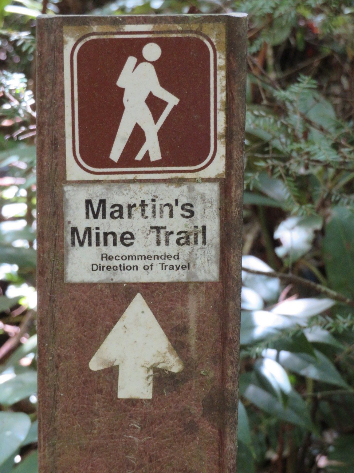 Trail sign, but currently pointing to the wrong direction of travel!