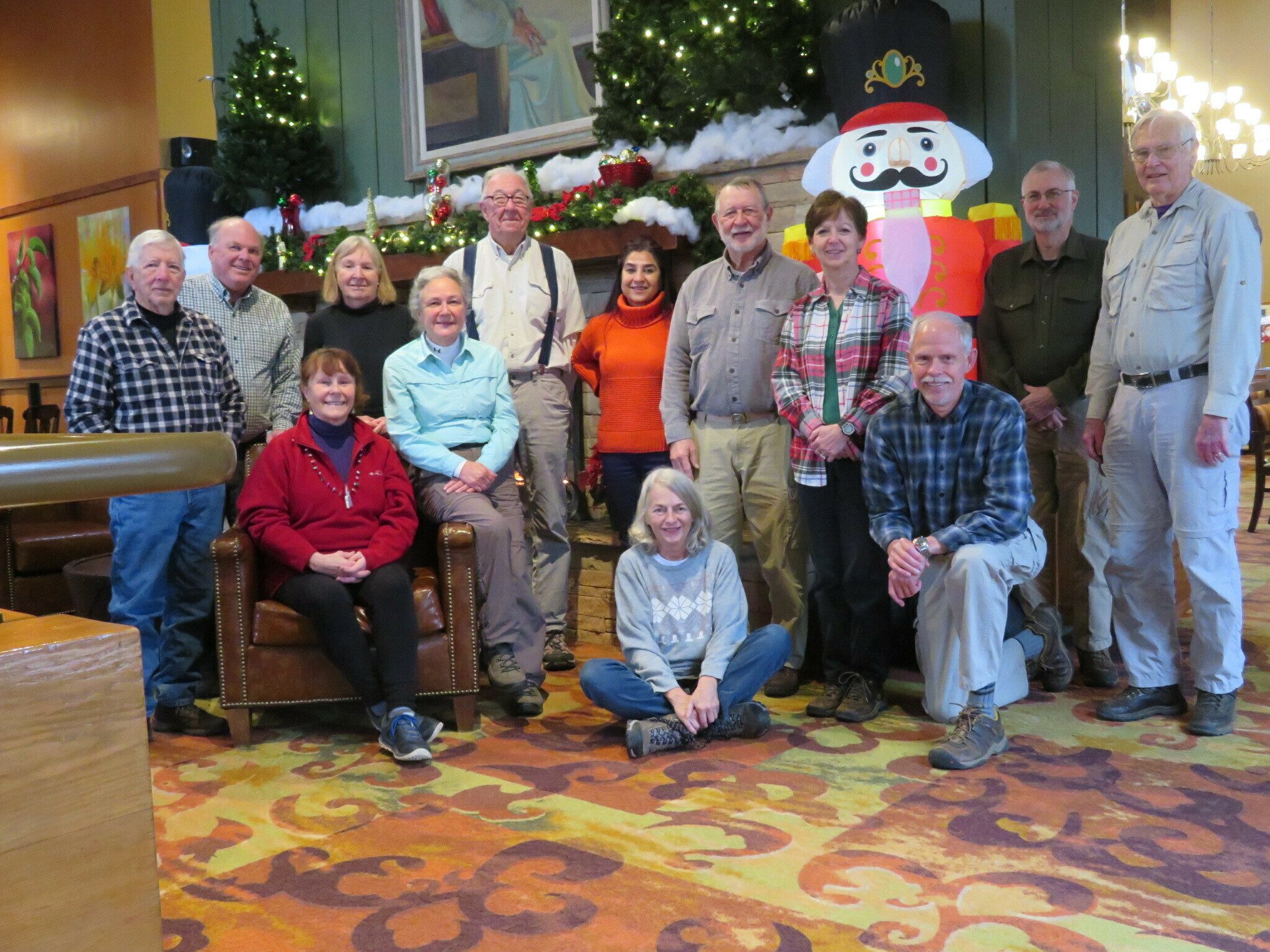 Merry Christmas from todays hikers (L-R): Vic, John, Renee, Angela, Christine, Tim, Trushna, Jean, Bob, Jenny, Unknow Nutcracker, Mike, Ray & Dick
