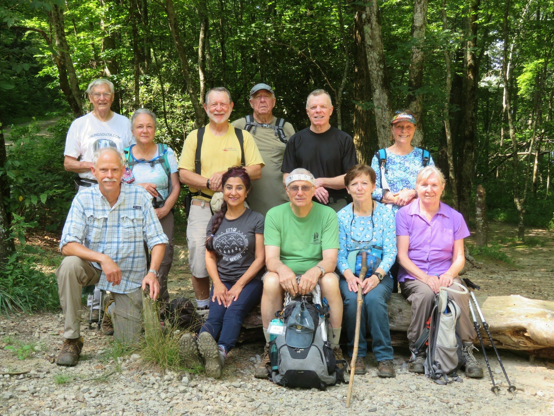 Today's Hikers (L-R): Dick, Mike, Christine, Bob, Trushna, Dr. Tim, Ray, Litefoot, Jenny, Renee & Angela
