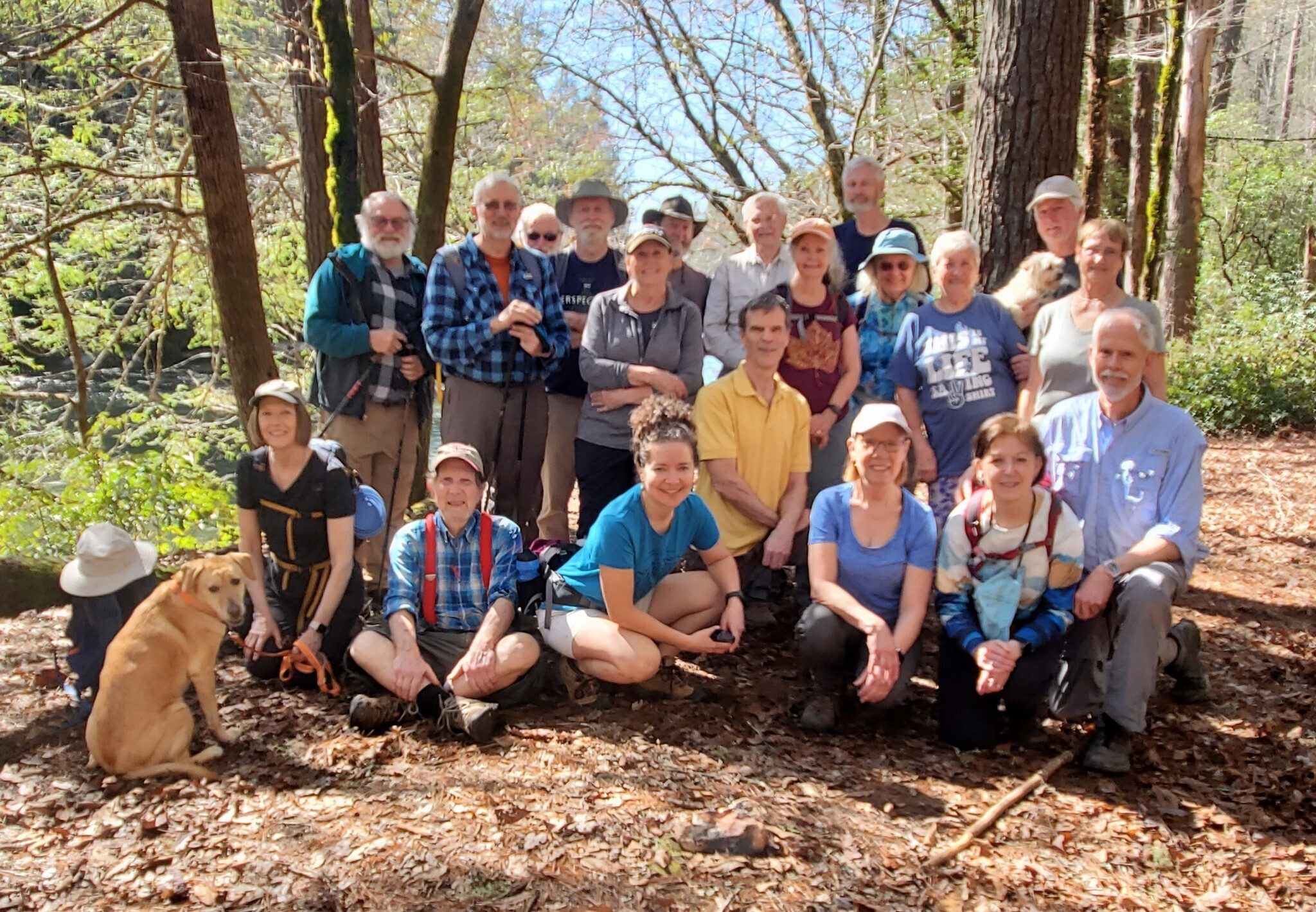 Today's Hikers (L-R) Back: Jack, Ray, Rich, Matt, Lynn, Jack, Dick, Carole, Dave, Stephanie, Jeanne, Cutie Pie, Ken & Mary Lu. Front: Squirt, Jane, Bruce, Heather, Gerald, Doris, Jenny & Mike