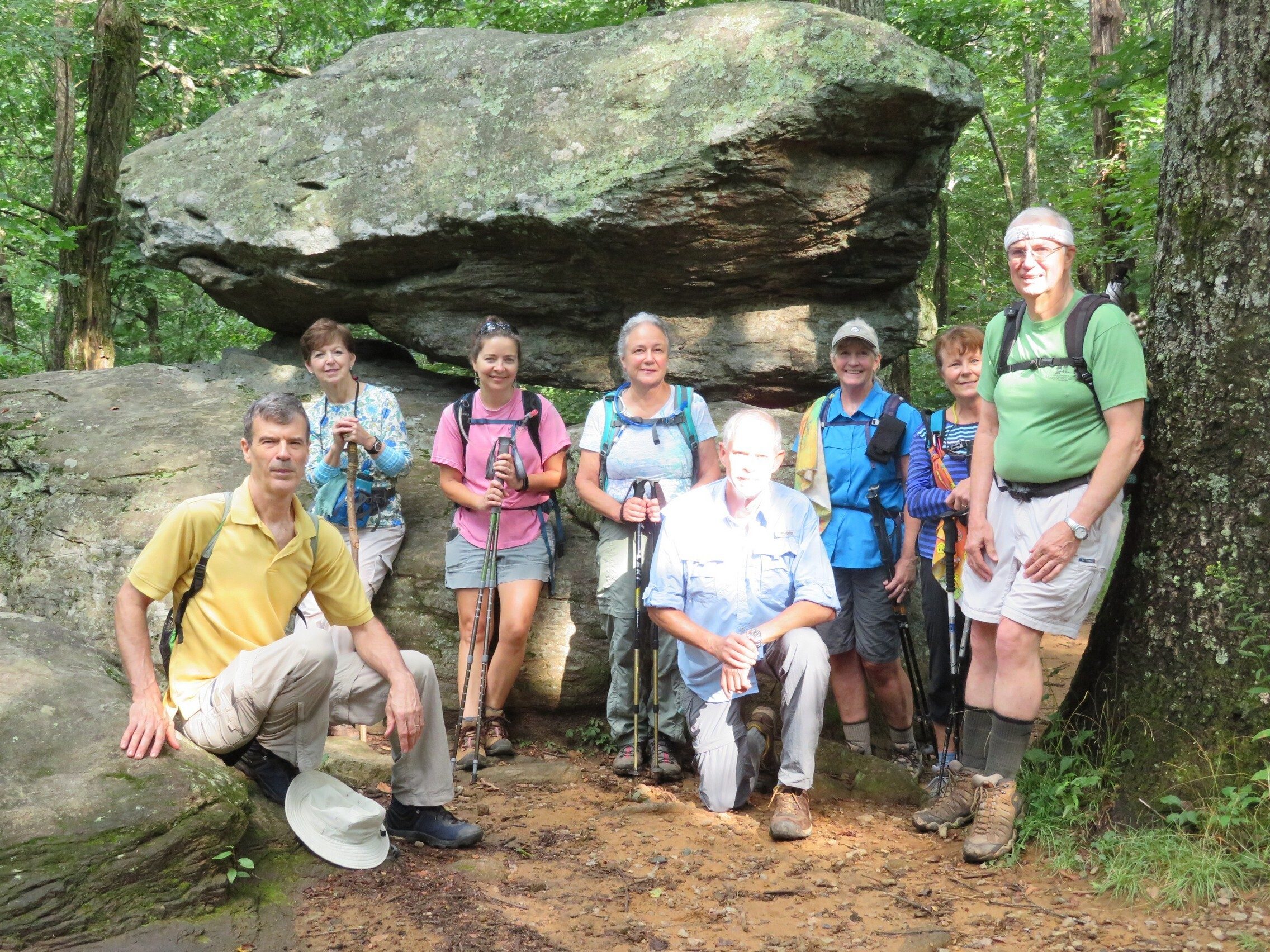 A group photo in front of "Balance Rock" just back down the AT from the main loop.