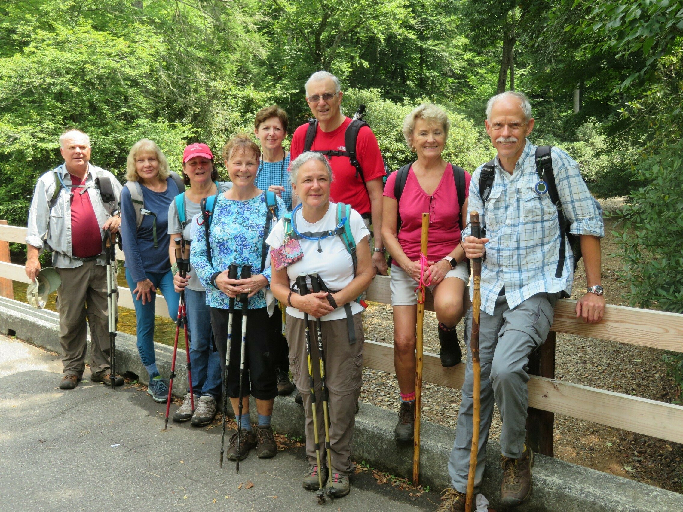 Another group photo on the main campground  bridge across the Nantahala at the end of the hike.