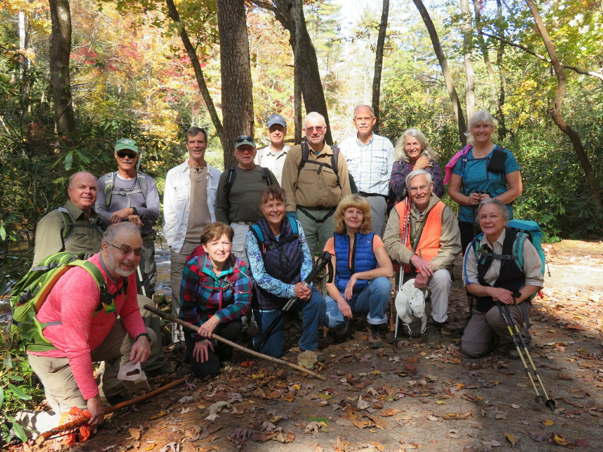 Today's Hikers (L-R): John, Gary,  Jim, Gerald, Jenny, Vic, Renee, Edwin, Ray, Inna, Mike, Jean, Dick, Linda & Christine