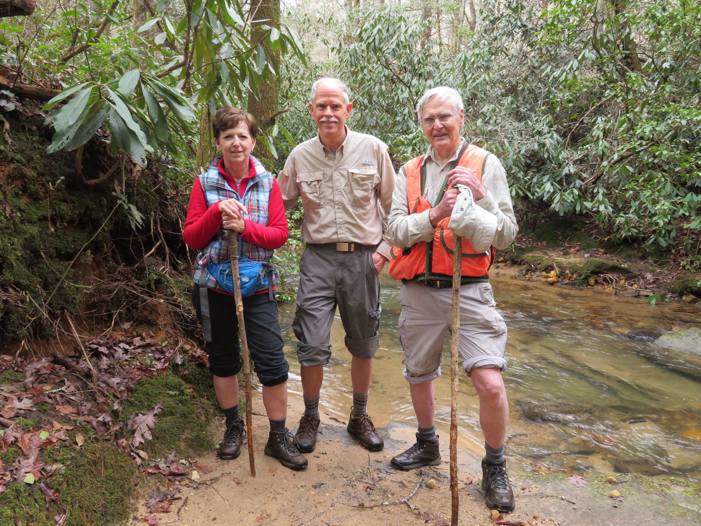 Our hikers today at the second water crossing: Jenny, Mike & Dick.  Cute legs . . . huh?