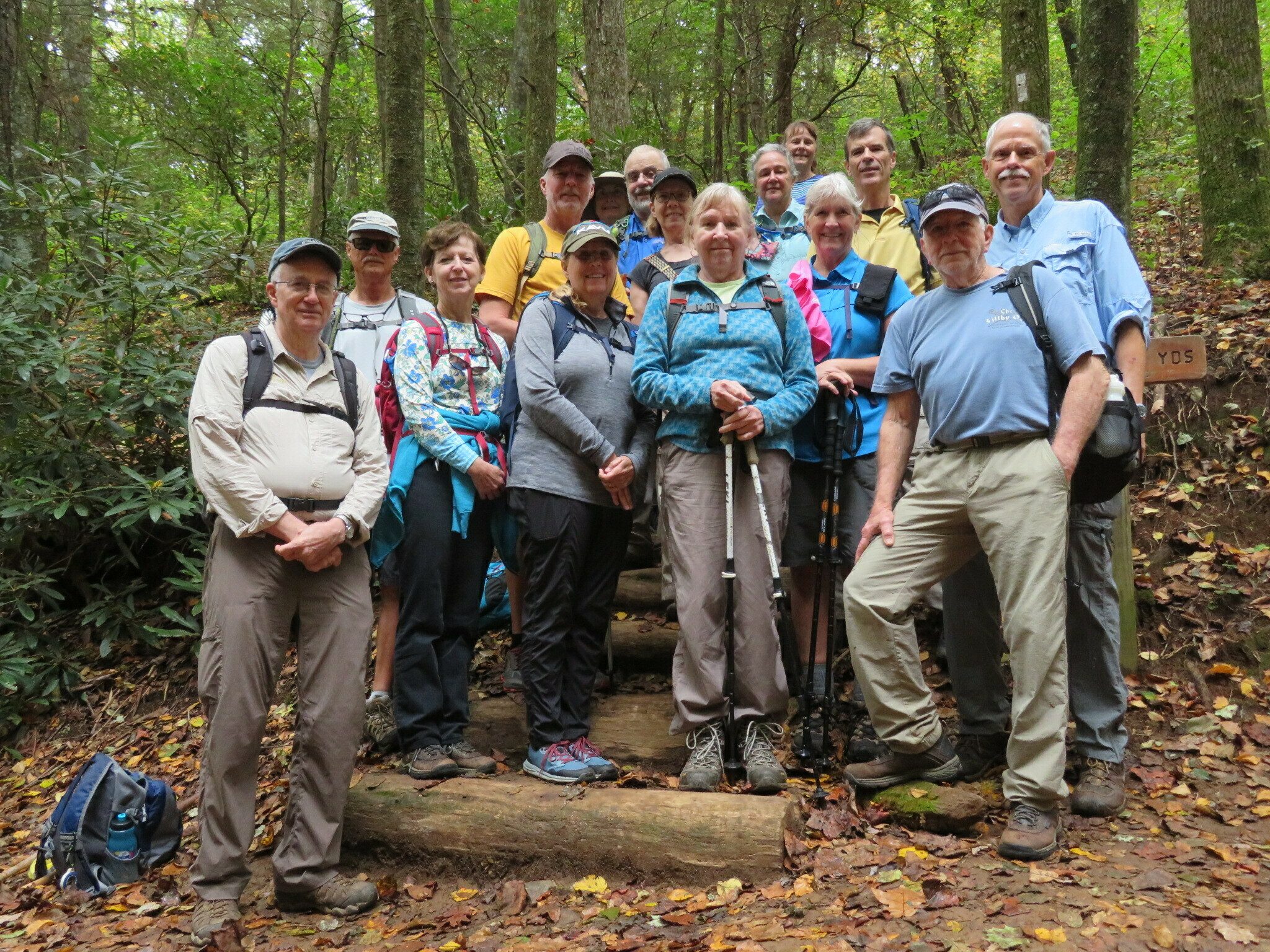 Today's Hikers (L-R): Ray, Jim, Jenny, Ken, Lynn, Greta, Gary, Doris, Angela, Christine, Grnee, Linda, Gerald, Vic & Mike
