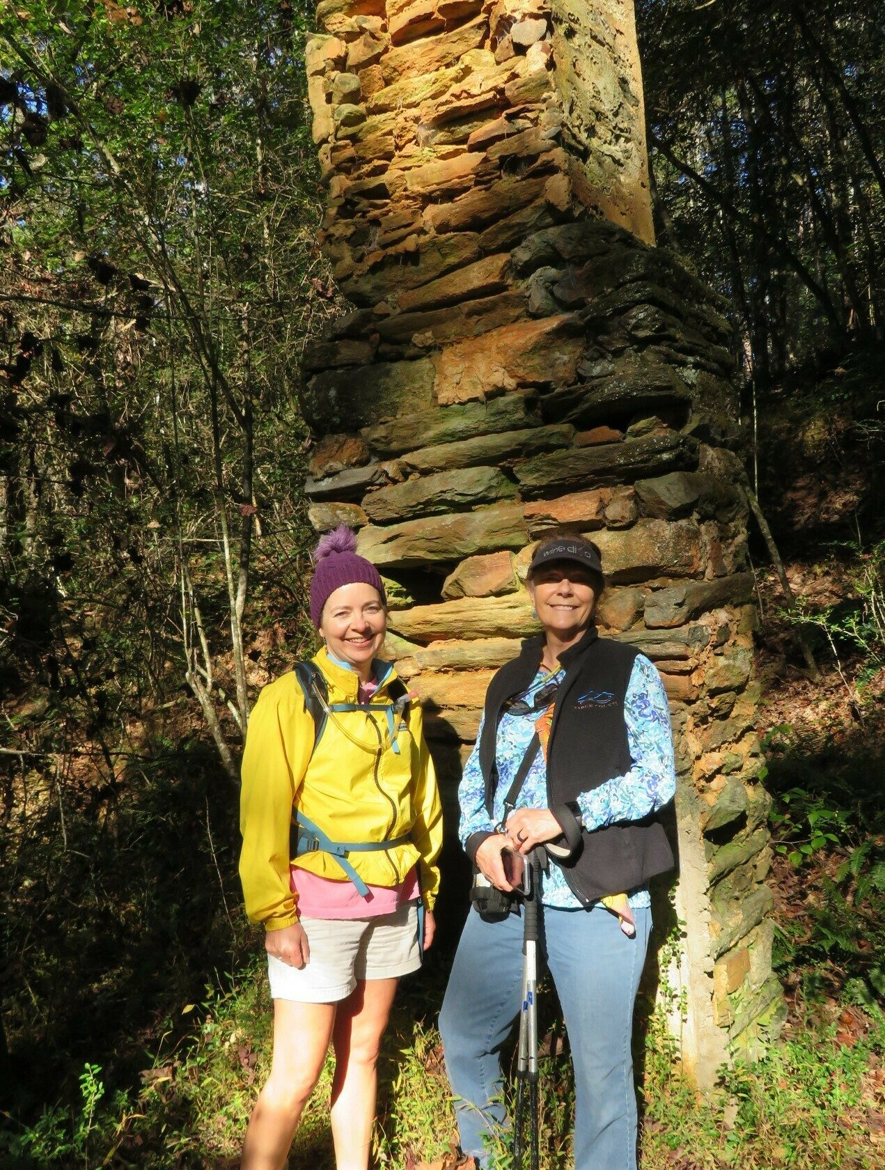 Heather and Renee ventured through the brush to get a closer look at this chimney of the old homestead house.