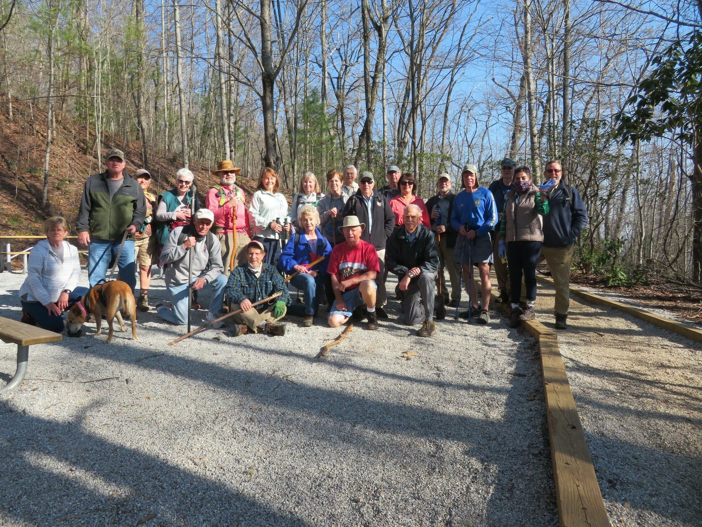 Today's Hikers (L to R): Gloria, Ray, Jeanne, Paulette, Mike Jones, Gary, Bruce, Renee, Angela, Beth, Jenny, Dick,  Joe, Vic, Tim, Lynn, Mike Bell, Bob, Stephen, Ray, Trushna & Jack