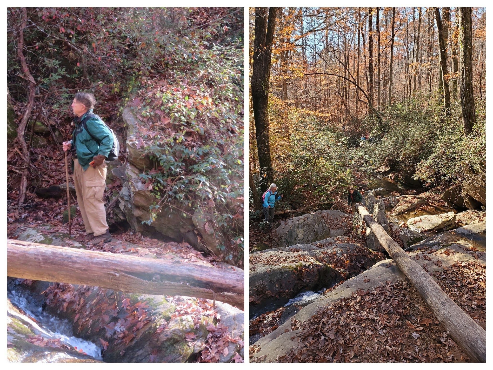 Bruce and Linda scrambling on the large rocks below the falls to get a better view.