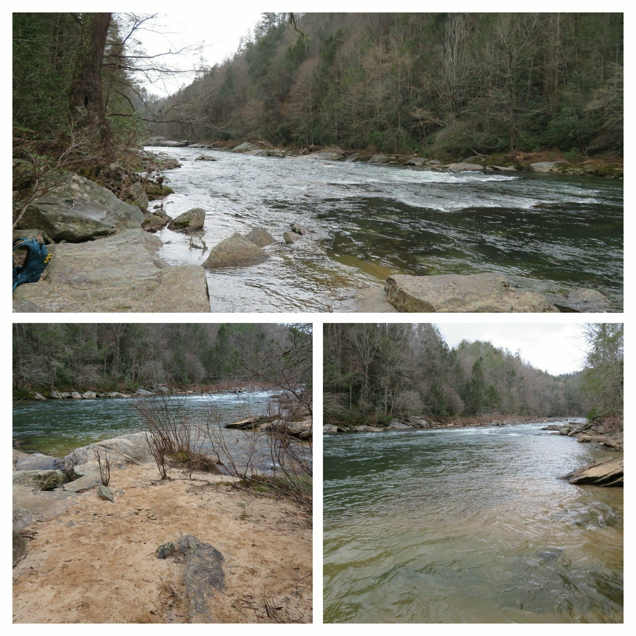 Views up and down the Chattooga from the "beach" below Long Creek Falls.