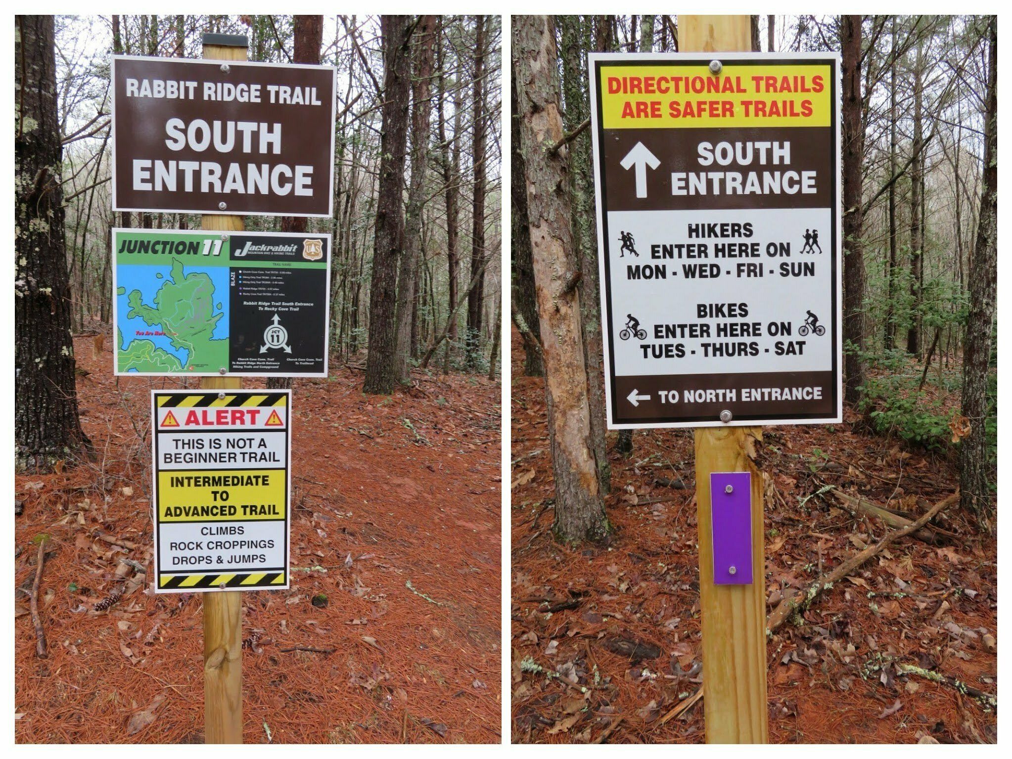 Some nice signage at the beginning of the mountain bike trail.  Good thing the trail police were not there to catch those wrong-way hikers!  No one else on the trail today.