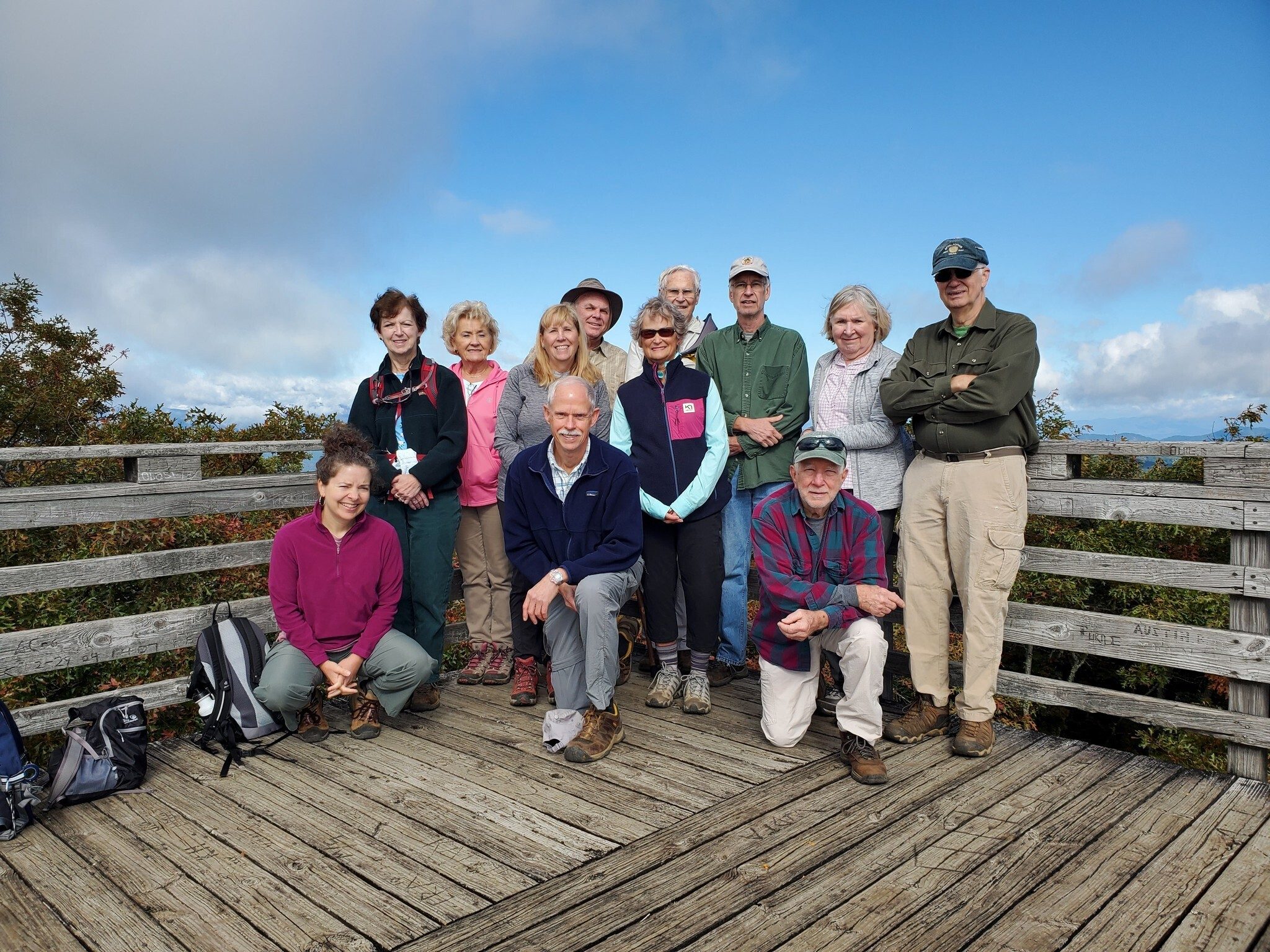 Today's hikers (L-R) Back: Jenny, Beth, Lynn, John, Lib, Dick, Edwin, Angela & Ray; Front: Heather, Mike & Vic.