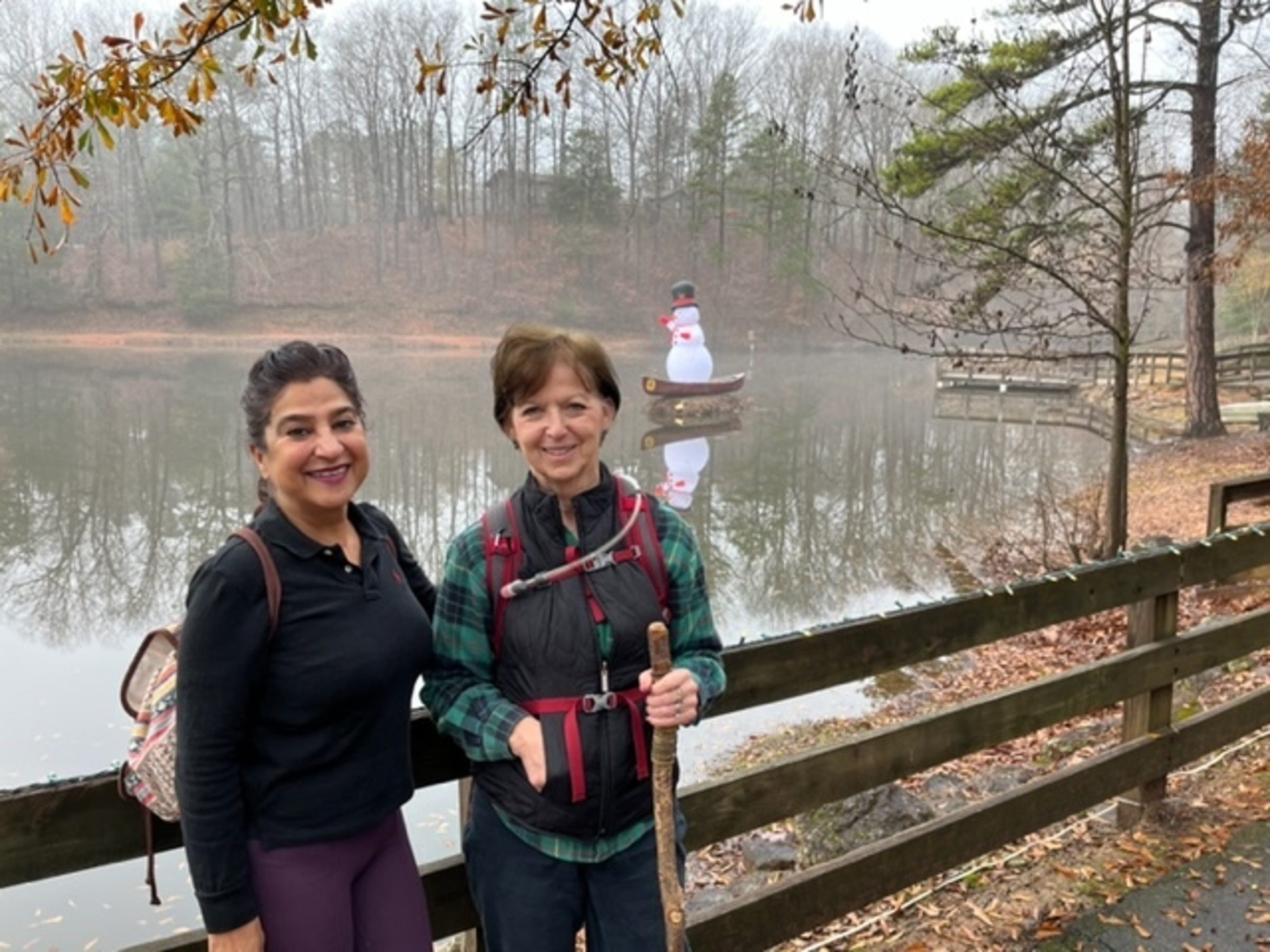 Trushna and Jenny at the trailhead and the pond.