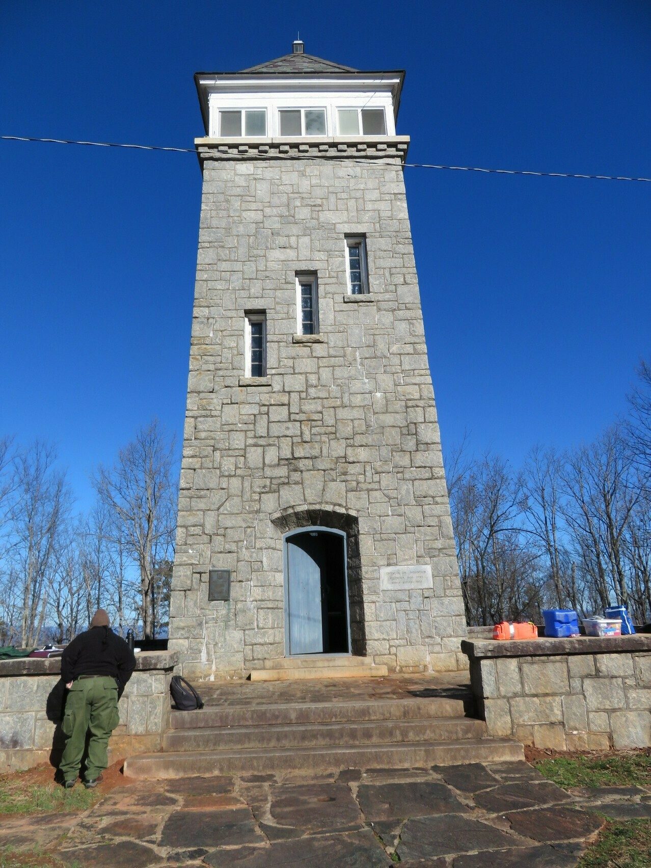 A view of the Chenocetah Fire Tower from the west.  Under renovation..