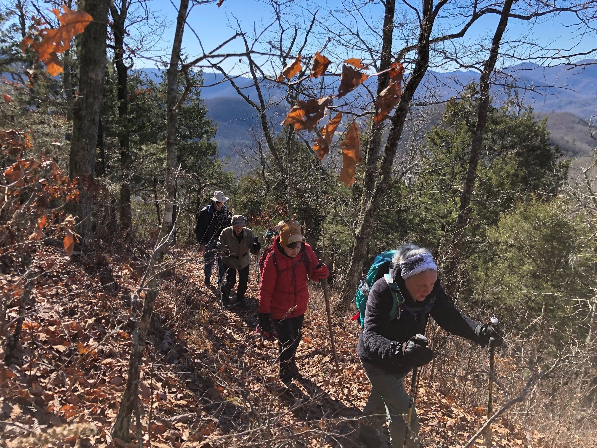 Our hikers headed up the trail with a view of the surrounding terrain.