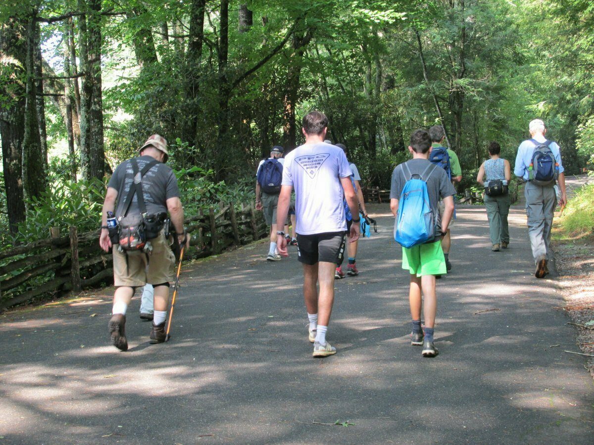 Headed down a park road to the Ranger Falls Trailhead.
