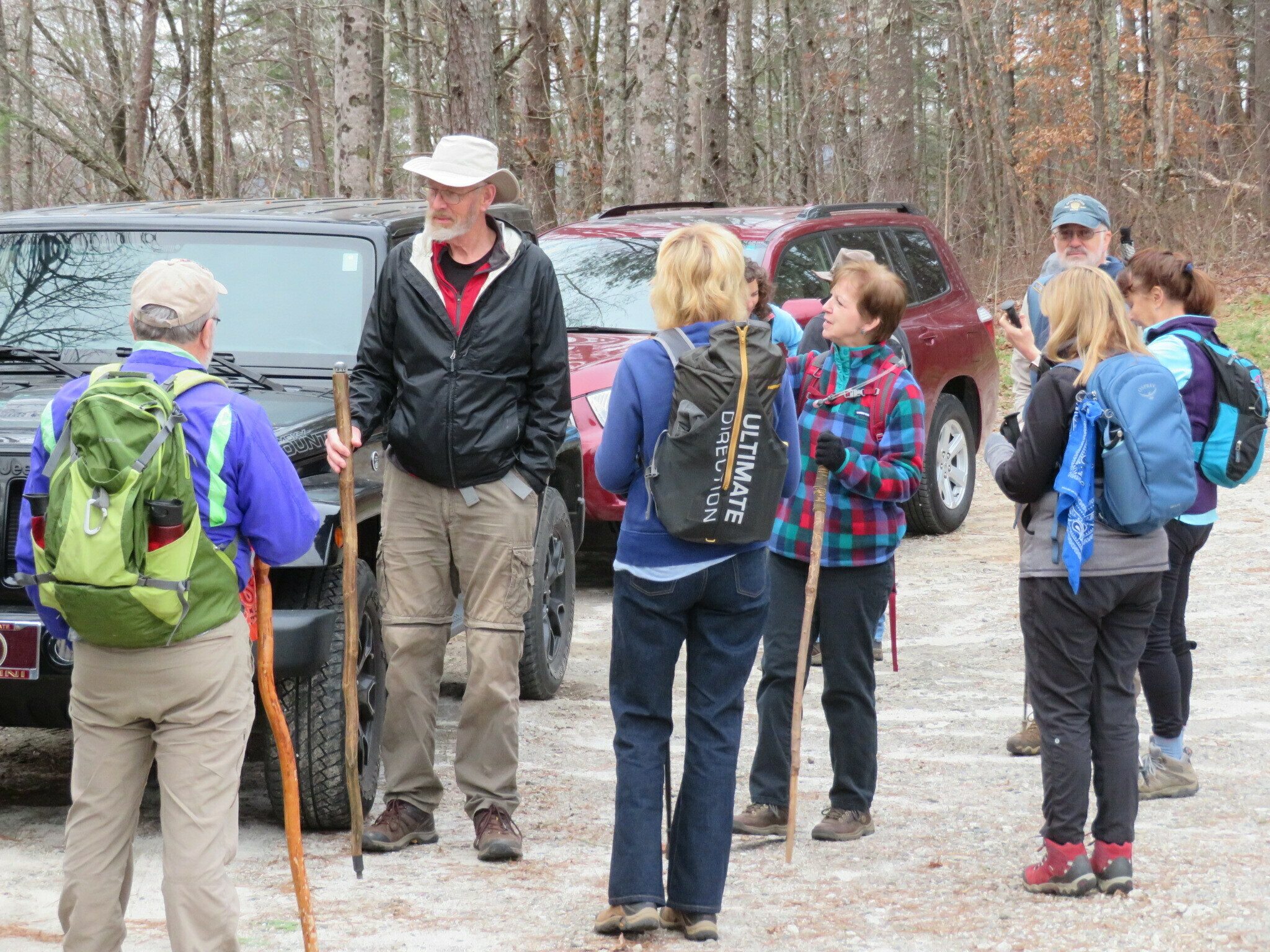 Gathering at the trailhead.  Easy to reach and adequate parking.