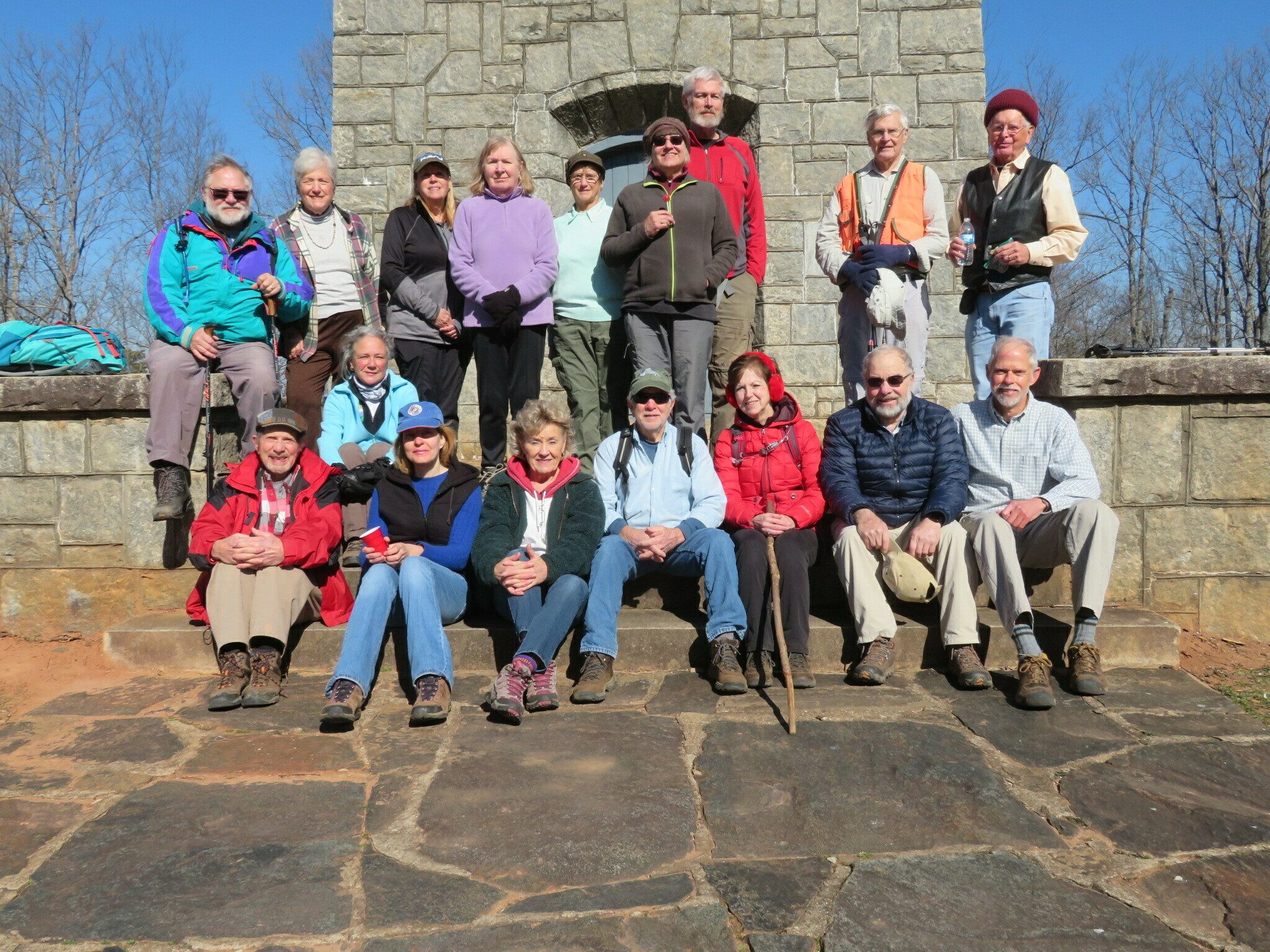 Today's Hikers (L-R): Top Row: Jack, Jeanne, Lynn, Angela, Mary Lu, Stephanie, Dave, Dick & Joe. Bottom Row: Bruce, Christine, Inna, Beth, Vic, Jenny, Gary & Mike