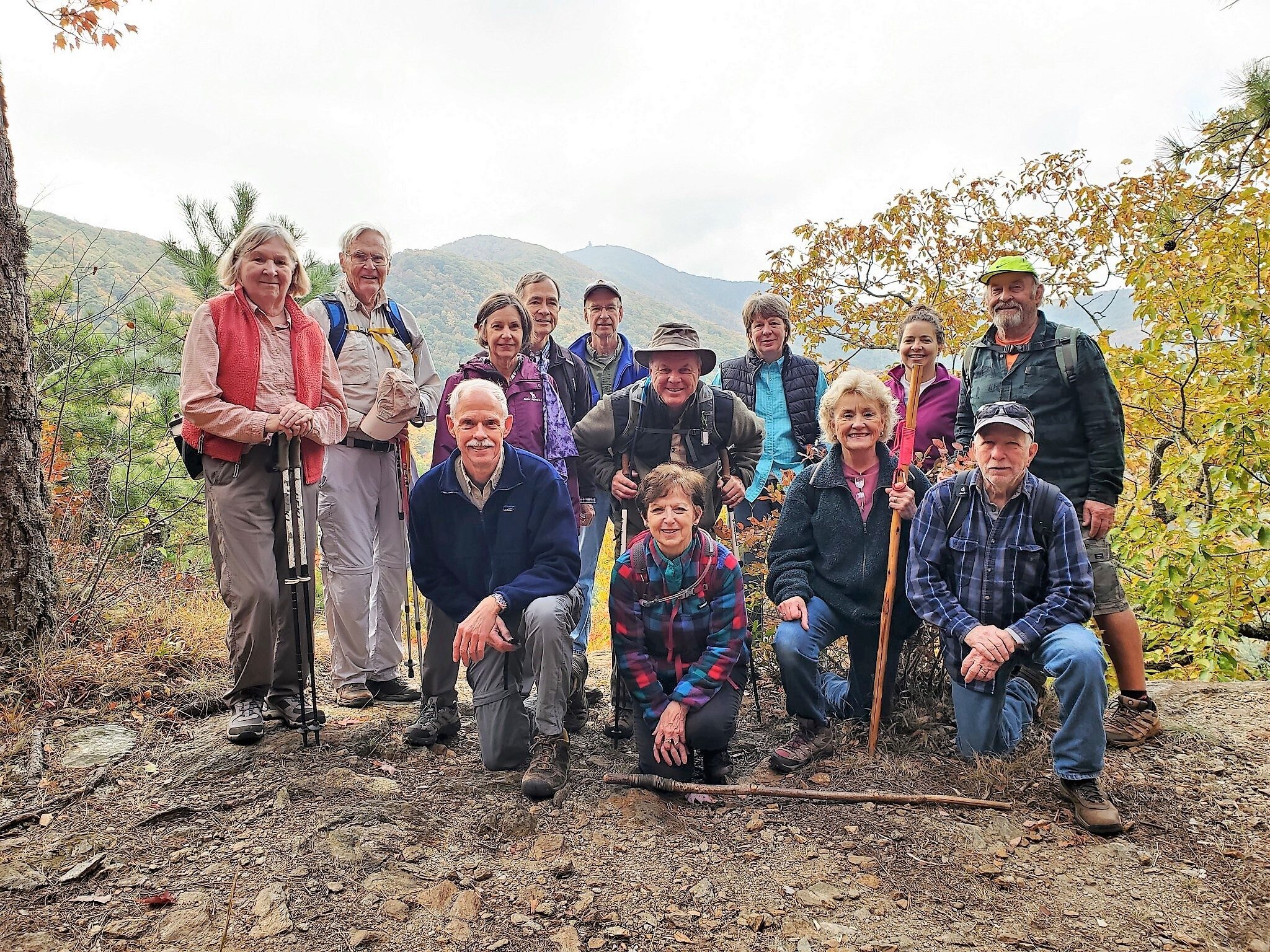 Today's hikers (L-R)- Back: Angela, Dick, Beth H., Charles, Edwin, John, Kim, Heather & Roger; Front: Mike, Jenny, Beth M. & Vic.