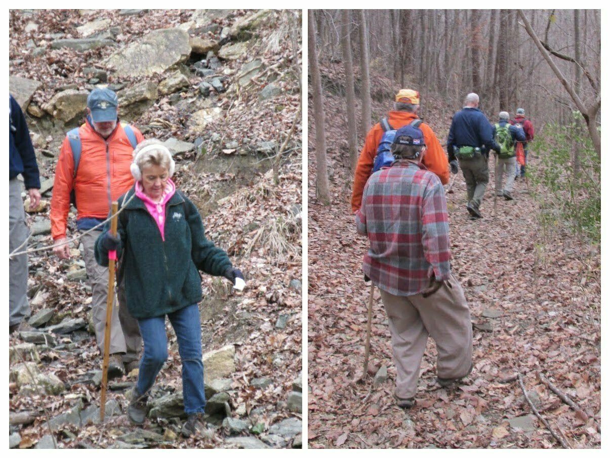 Some of the trail was not as easy as in the left frame where we are walking down toward Frady Branch in a rocky wash.