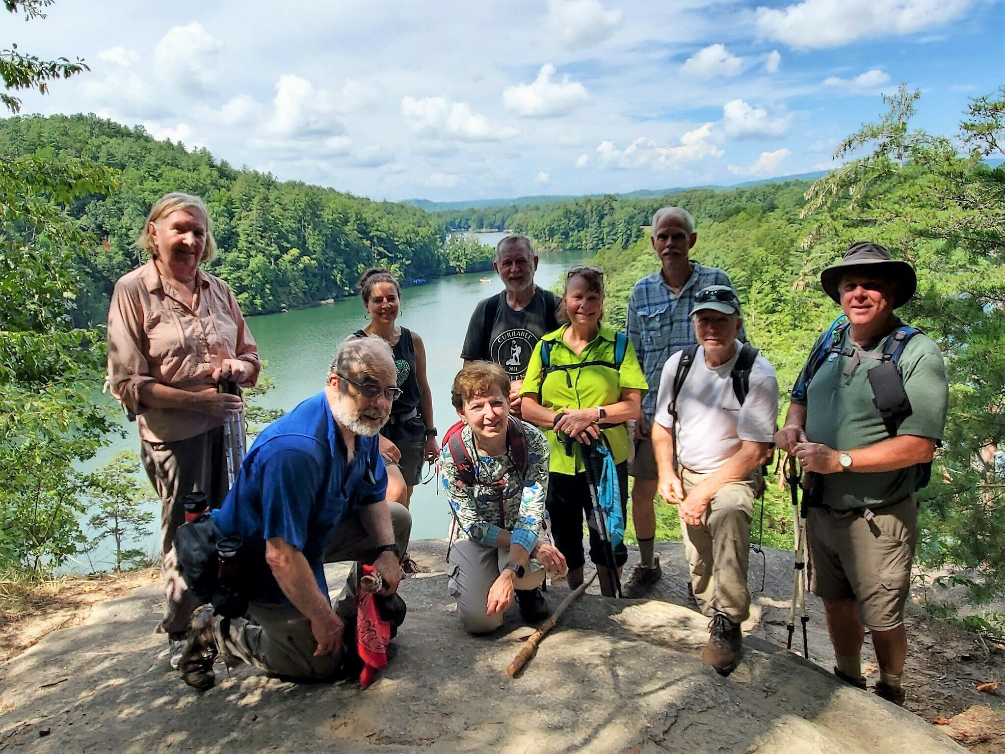 Looking toward the southwest are our hikers on Raven Rock with Lake Keowee in the background.