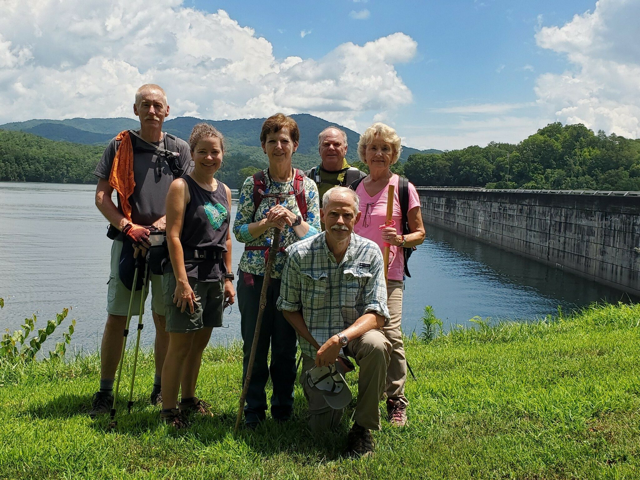 Group photo on the west side of Fontana Dam . . . Oop! Where's Terre?