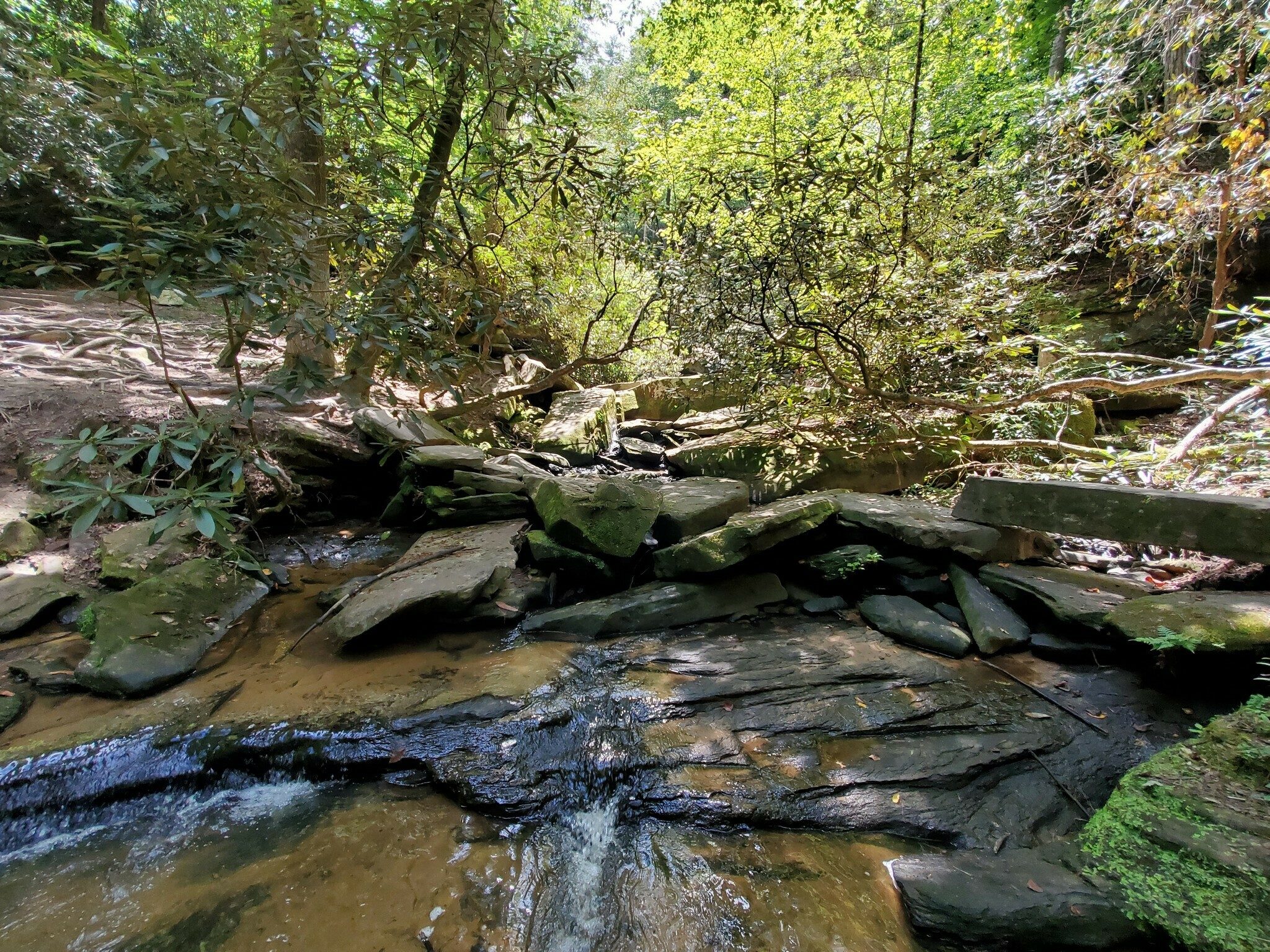 A large rock crossing over Poe Creek.