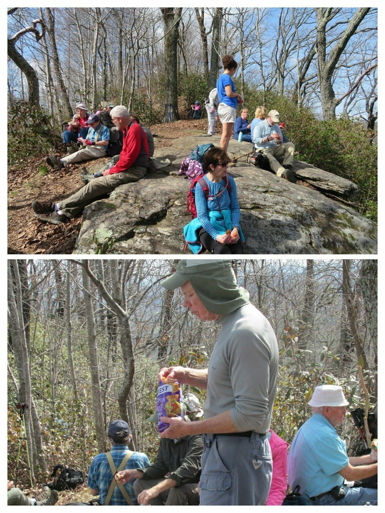 A break and snack on Tamassee Knob.