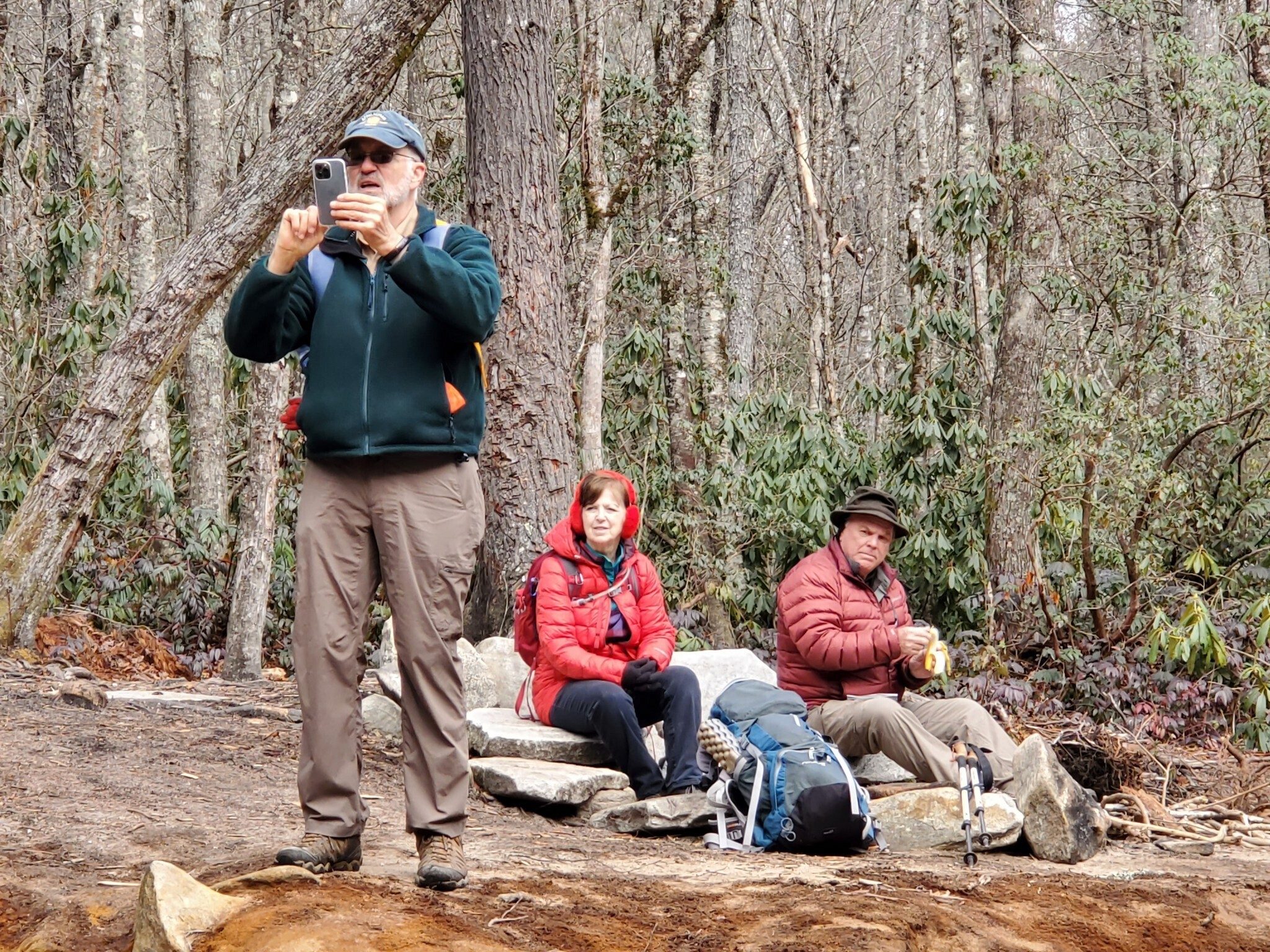 Break time at Schoolhouse Falls.  Ray was honing his photo skills with his new phone.