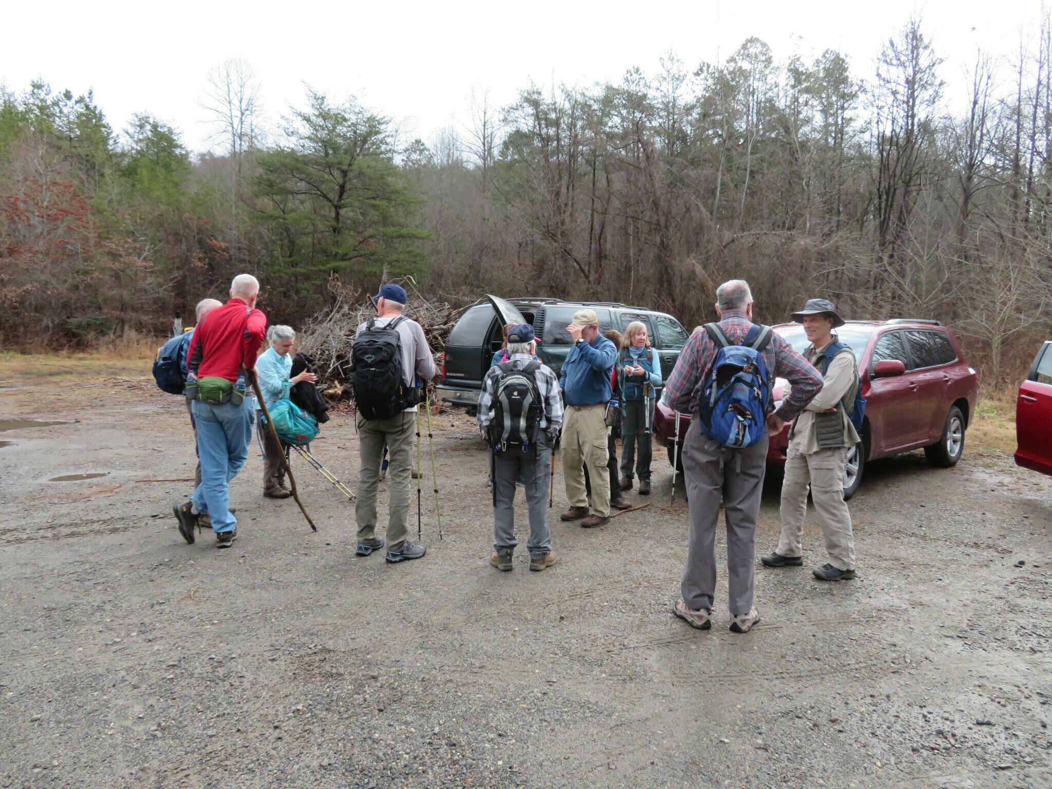 Getting ready in the parking area.