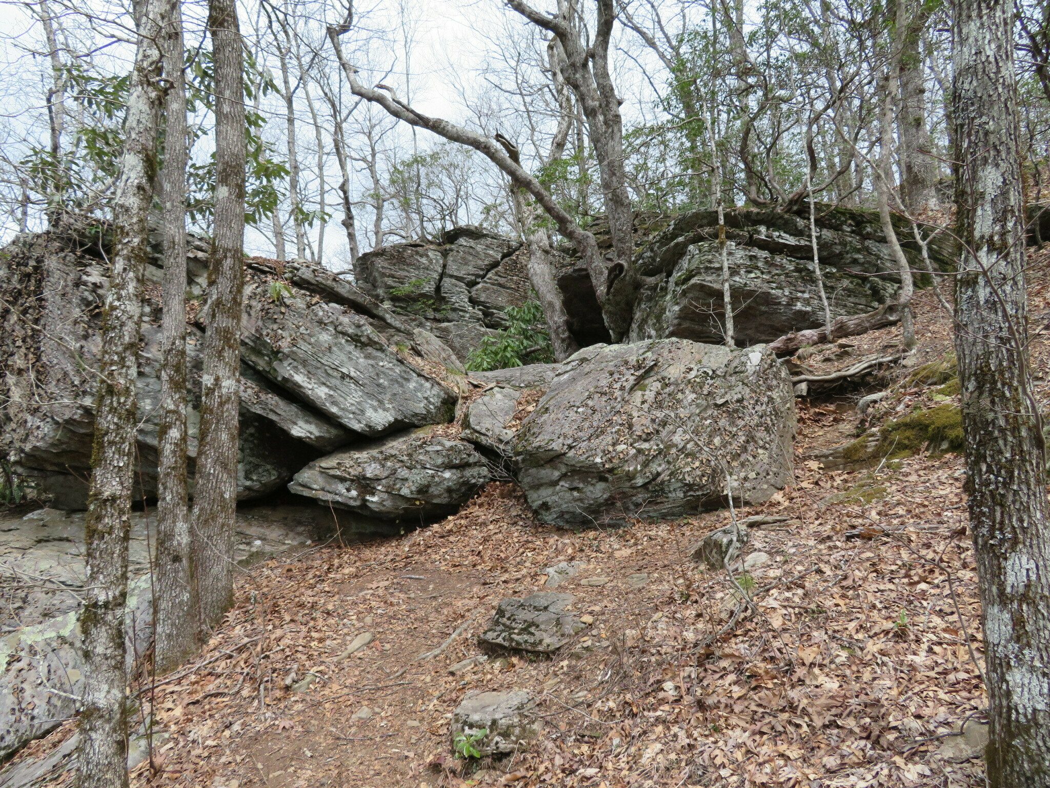 A large rock formation on Wildcat Mtn. that Christine noted as being a favorite campsite for AT hikers.