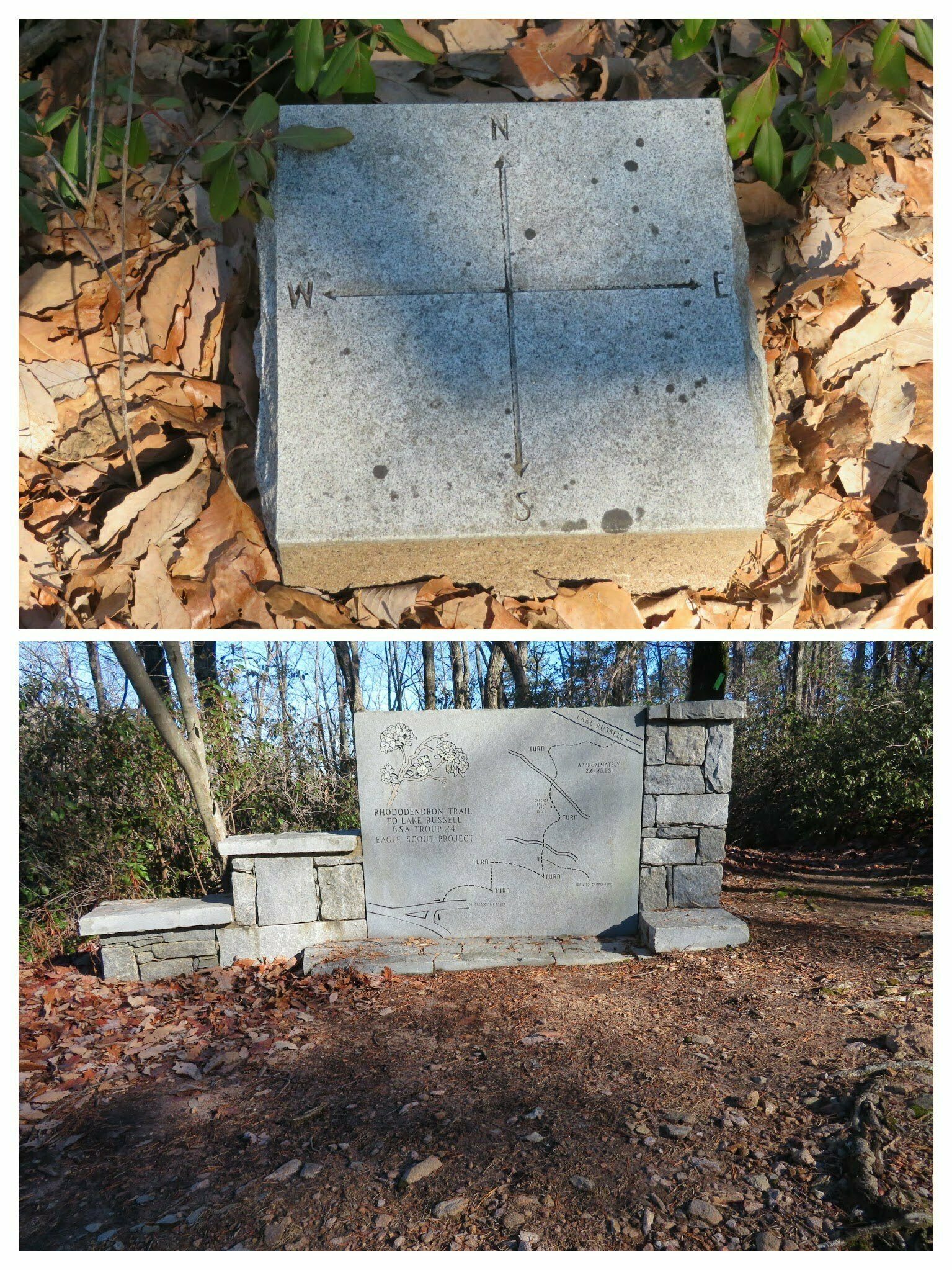 Nice informative granite markers at the tower trailhead near the tower provided by the Boy Scouts
