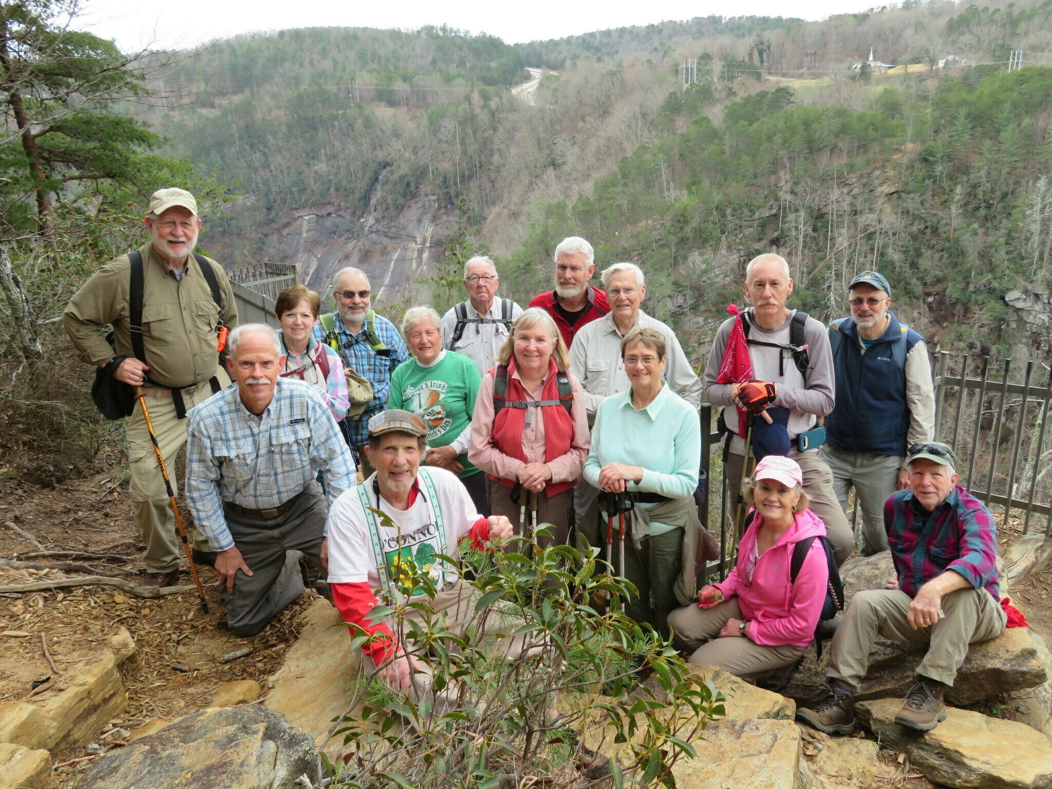 Today's Hikers . . . all of them this time! (L-R): Bob, Mike, Jenny, Gary, Bruce, Jeanne, Tim, Angela, Dave, Dick, Mary Lu, Don, Beth, Ray & Vic.