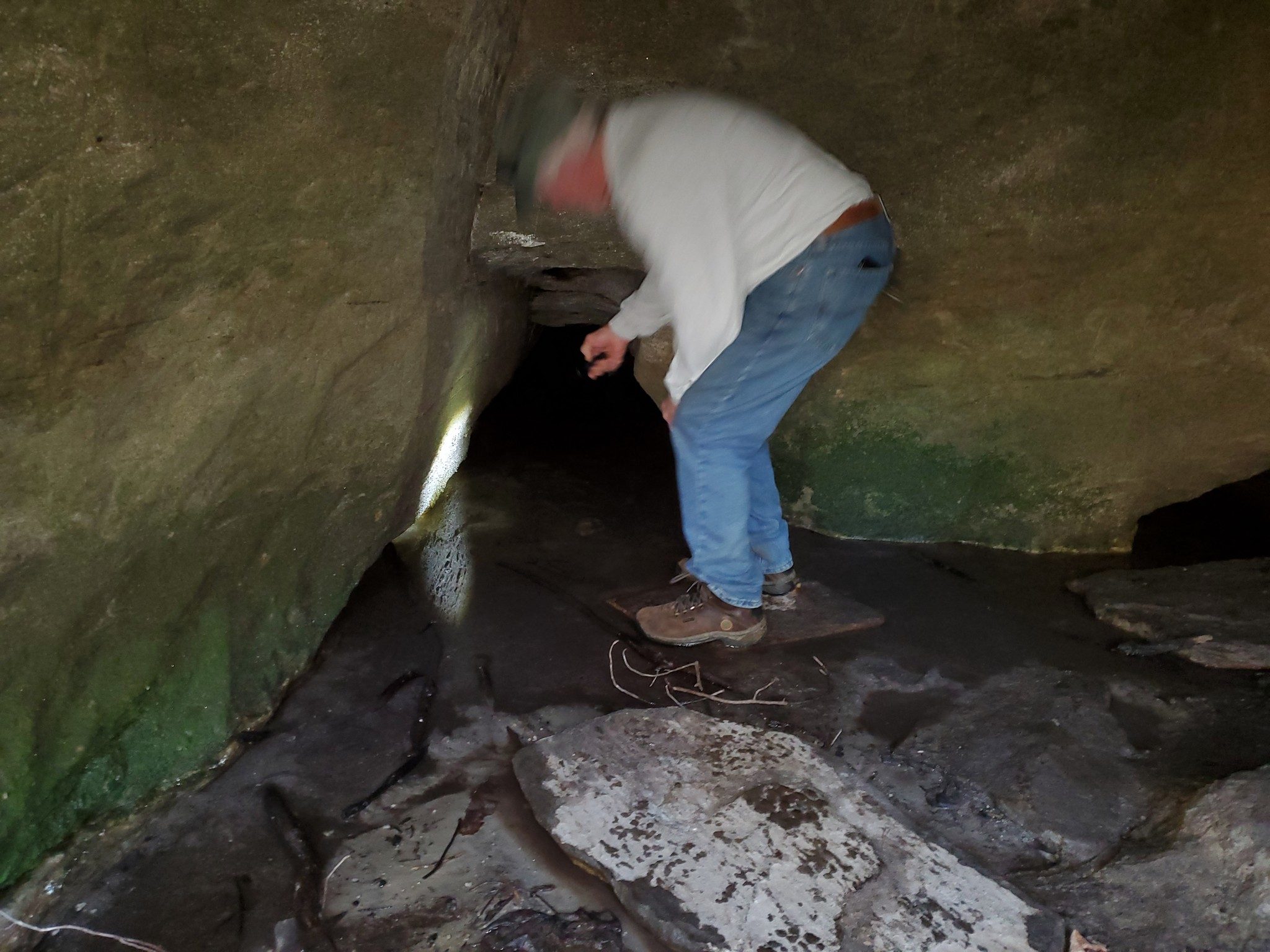 Vic checking out the only remaining accessible section of Roman's Den.  No bats today.