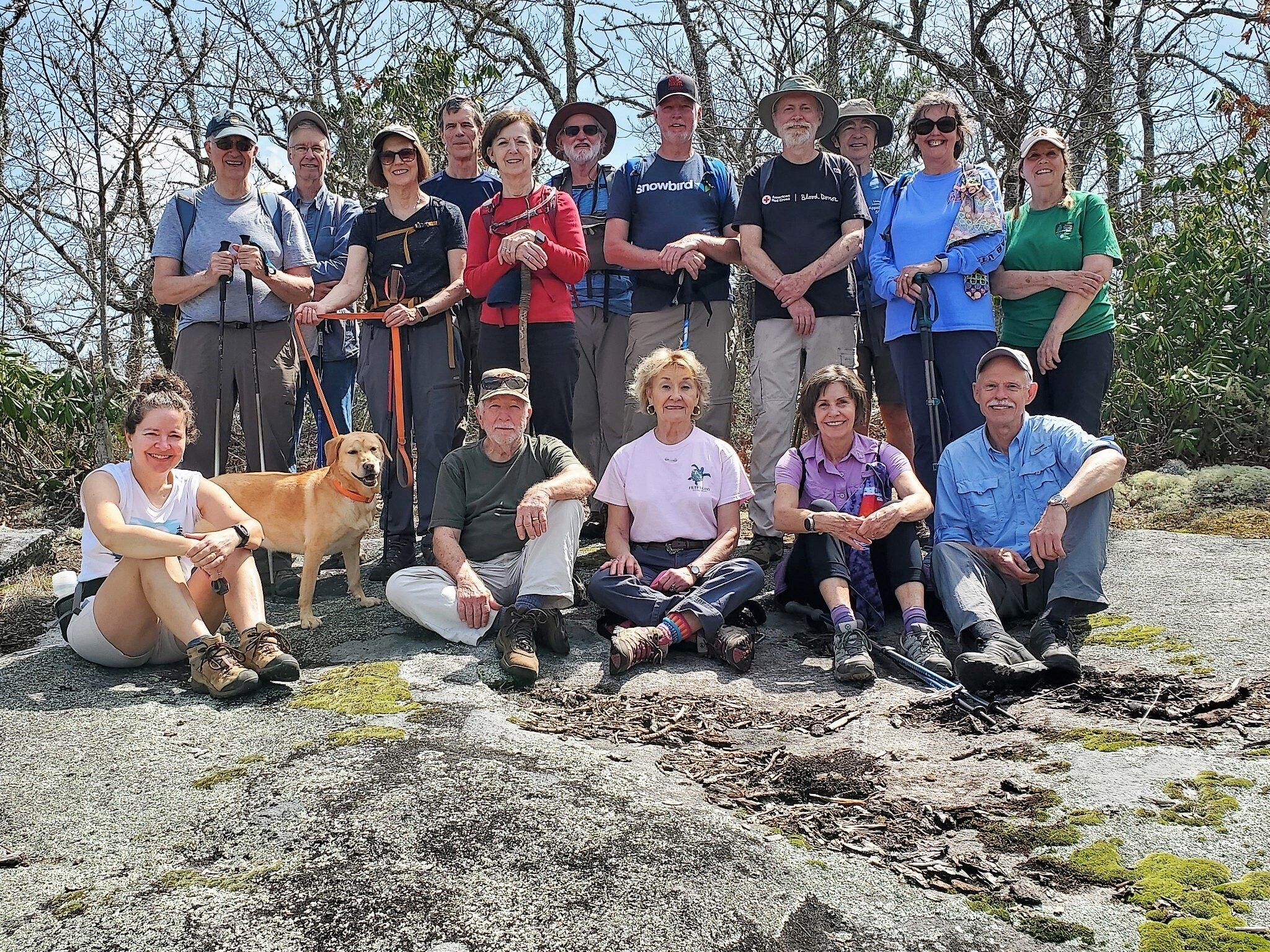 Today's Hikers (L-R) Back: Ray, Edwin, Jane, Gerald, Jenny, Rich, Ken, Matt, Charles, Londa & Lynn; Front:Heather, Squirt, Vic, Beth M, Beth H & Mike