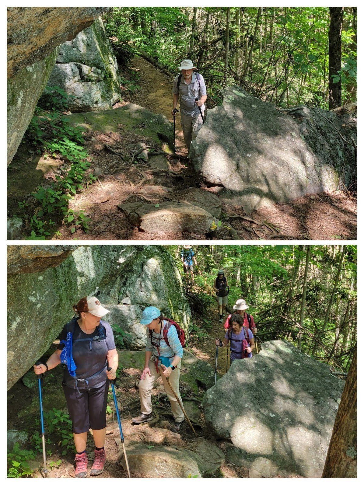 Headed back through a gauntlet of large boulders.