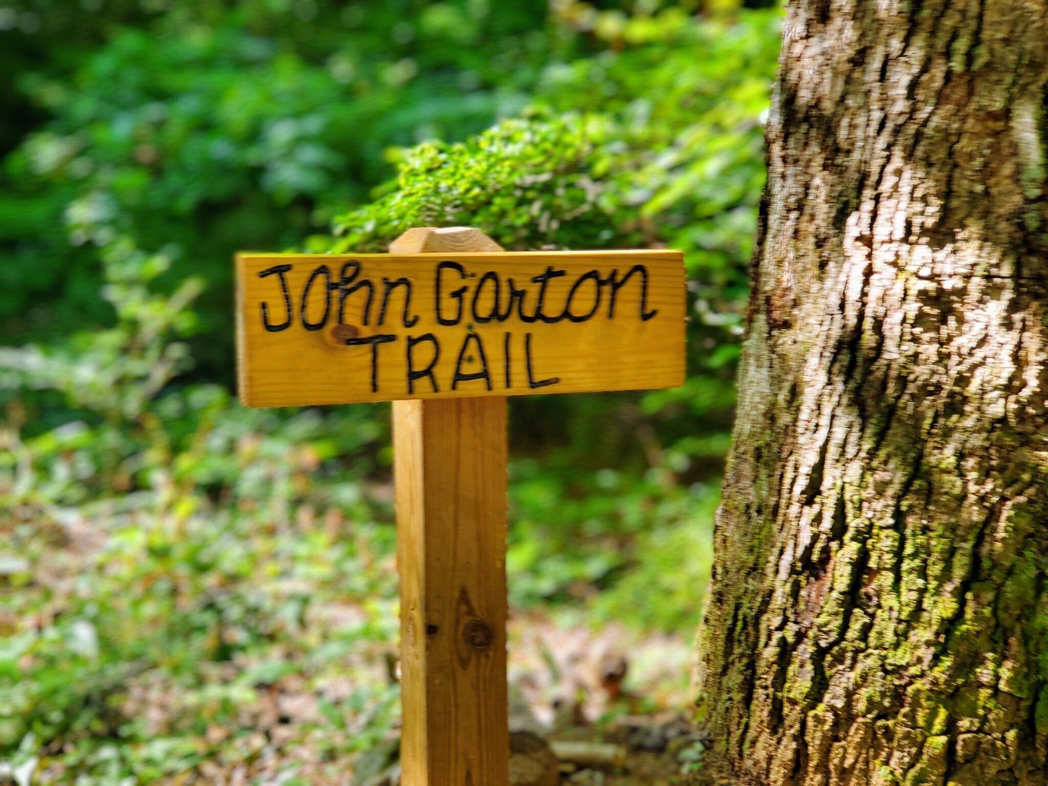 The  spur trail leading down to the falls observation deck is now marked as the  John Garton Trail after a Duke Energy Biologist.