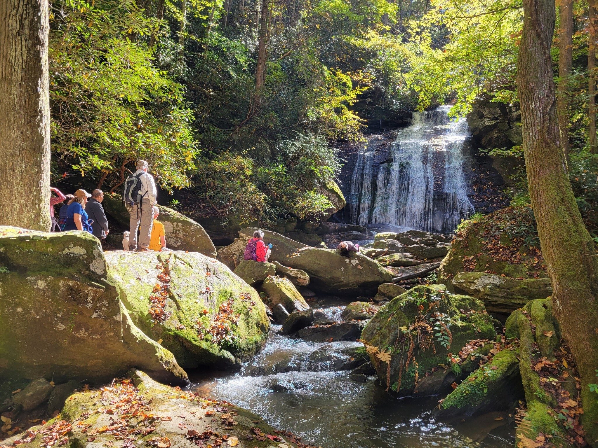 Our hikers getting a closer look at the falls.  Trushna seems to be checking out the sky?