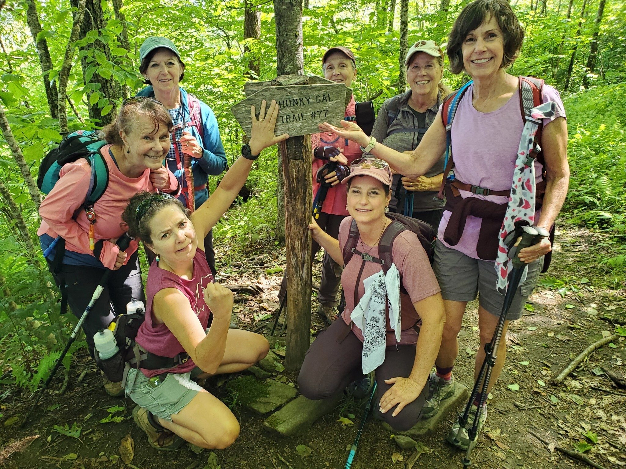 AT the start of the Chunky Gal Trail. Our gals are good natured about the reference.