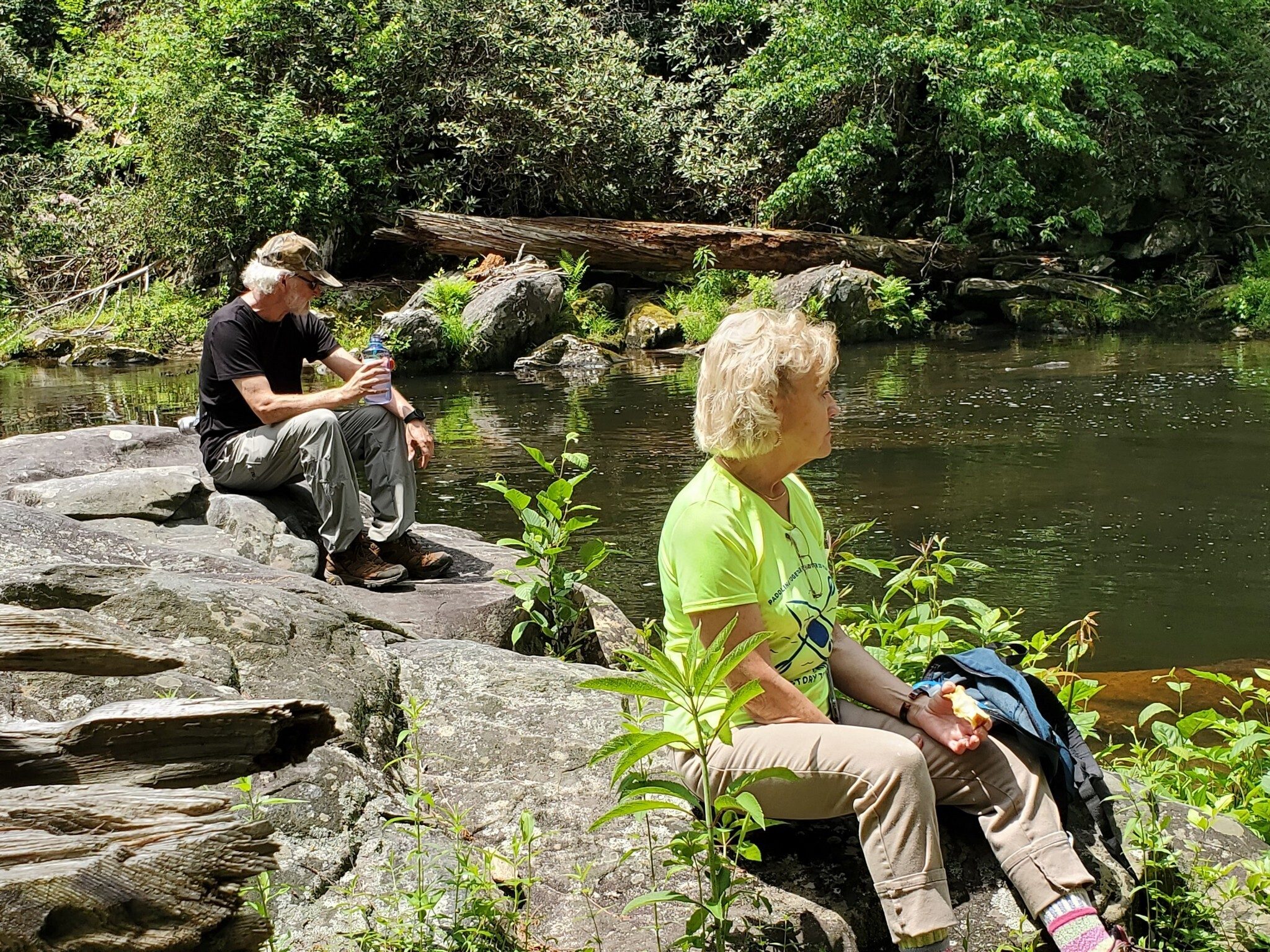 Rich and Beth enjoying lunch by the Chattooga.