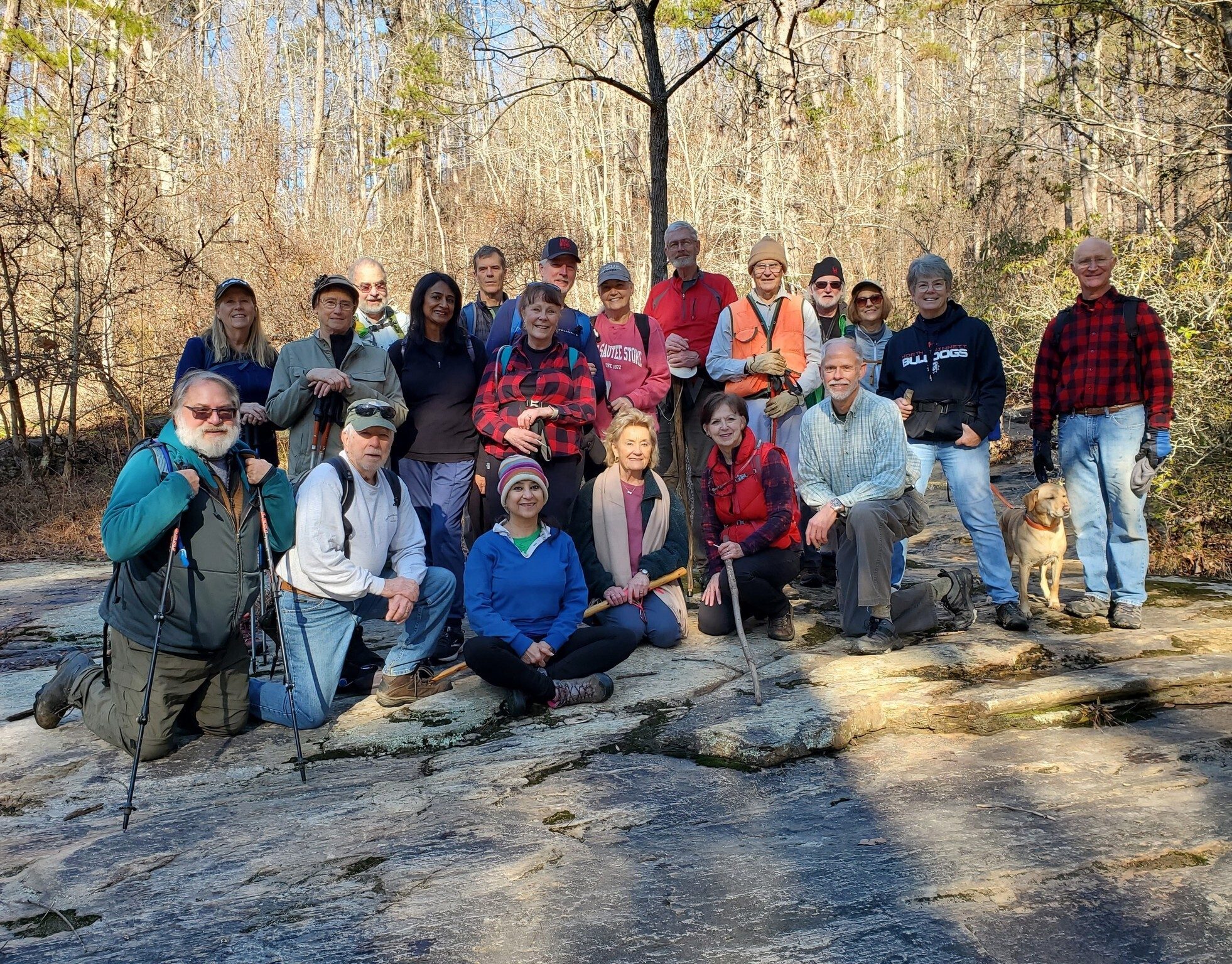 Today's hikers (L-R) Back: Lynn, Mary Lu, Gary, Gita, Gerald, Renee, Ken, Sandy, Dave, Dick, Rich, Jane, Chris & Larry; Front: Jack, Vic, Trushna, Beth, Jenny & Mike
