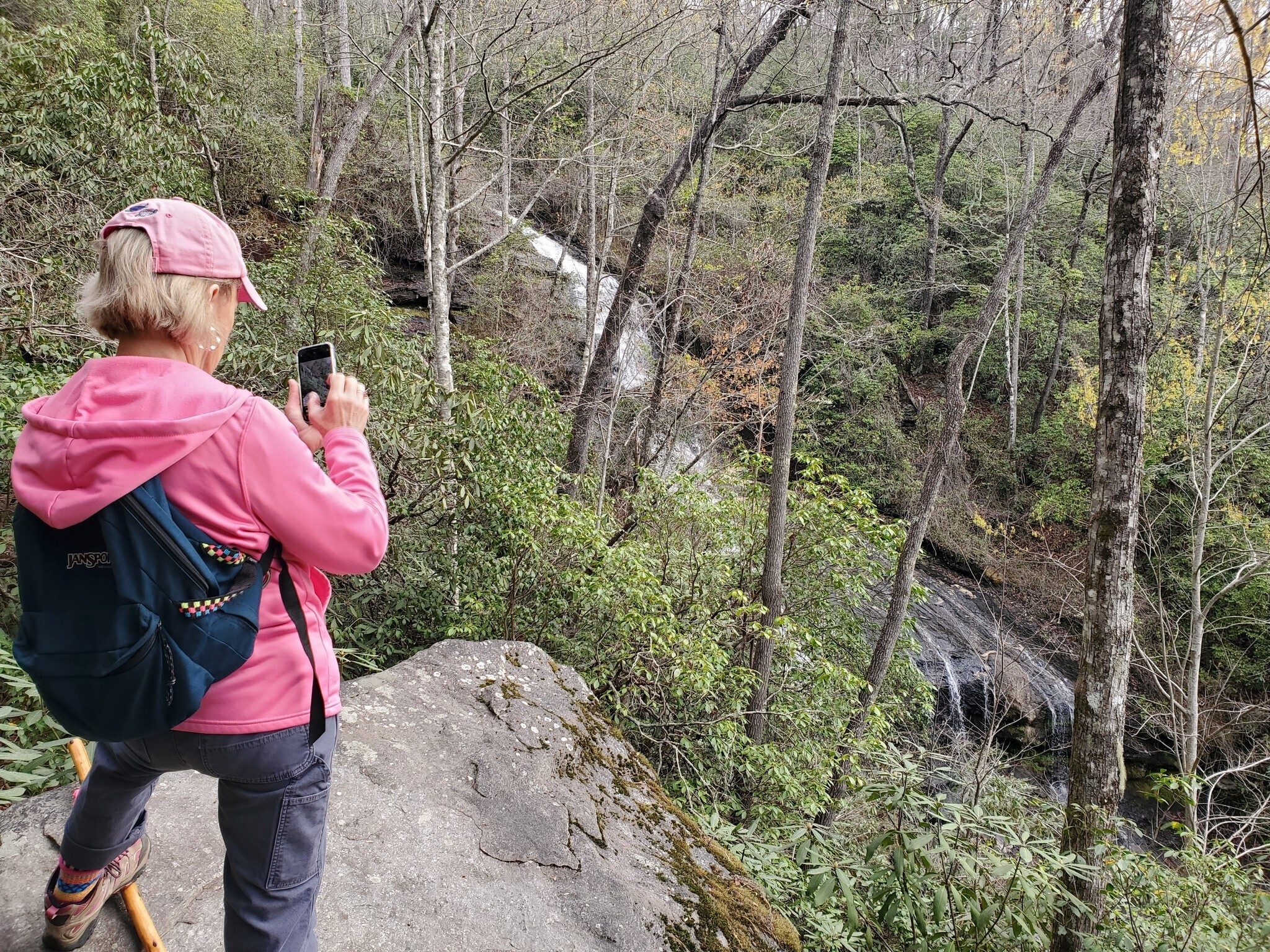 Beth taking a pic of Miuka Falls from above.