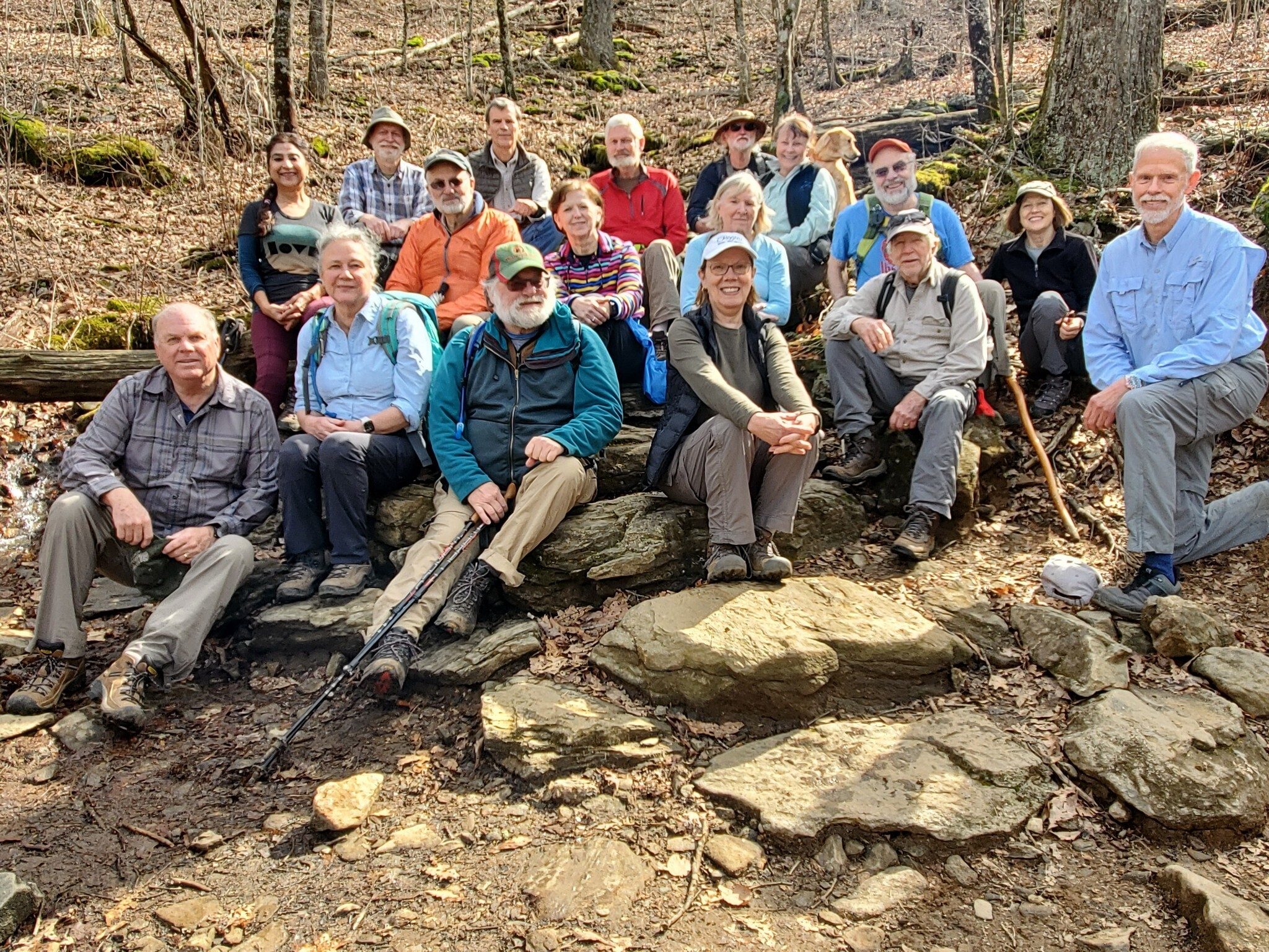 Today's Hikers (L-R)- Back: Trushna, Matt, Gerald, Dave, Rich, Renee & Squirt; Middle: Ray, Jenny, Angela, Gary & Jane; Front: John, Christine, Jack, Doris, Vic & Mike.