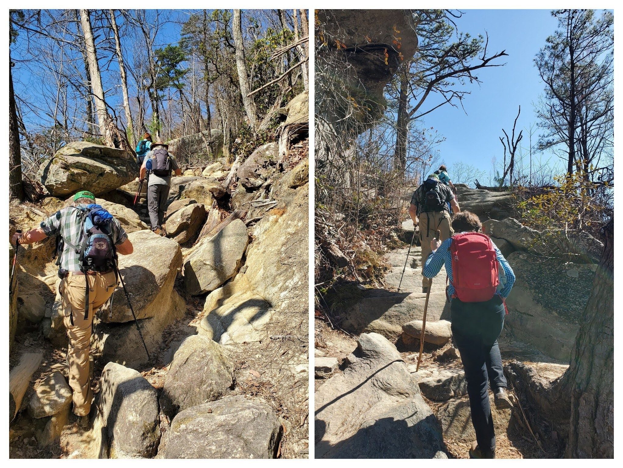 Headed up through some large rocks in the mid-section of the hike.