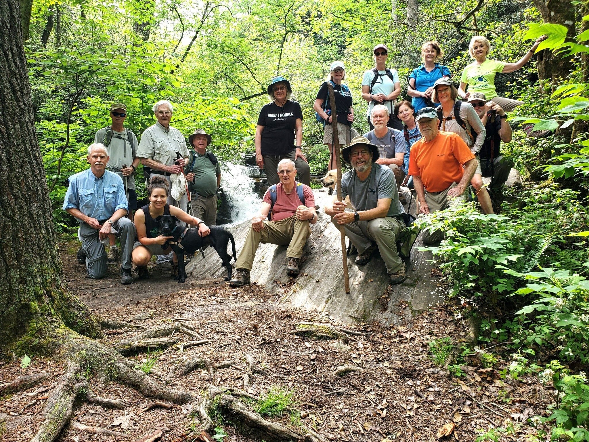 Today's Hikers (L-R) Back: Jim, Dick, John, Stephanie, Loretta, Shelia, Renee & Beth; Front: Mike, Heather, Toby, Ray, Squirt, Jack, Matt, Jenny, Vic, Jane & Rich