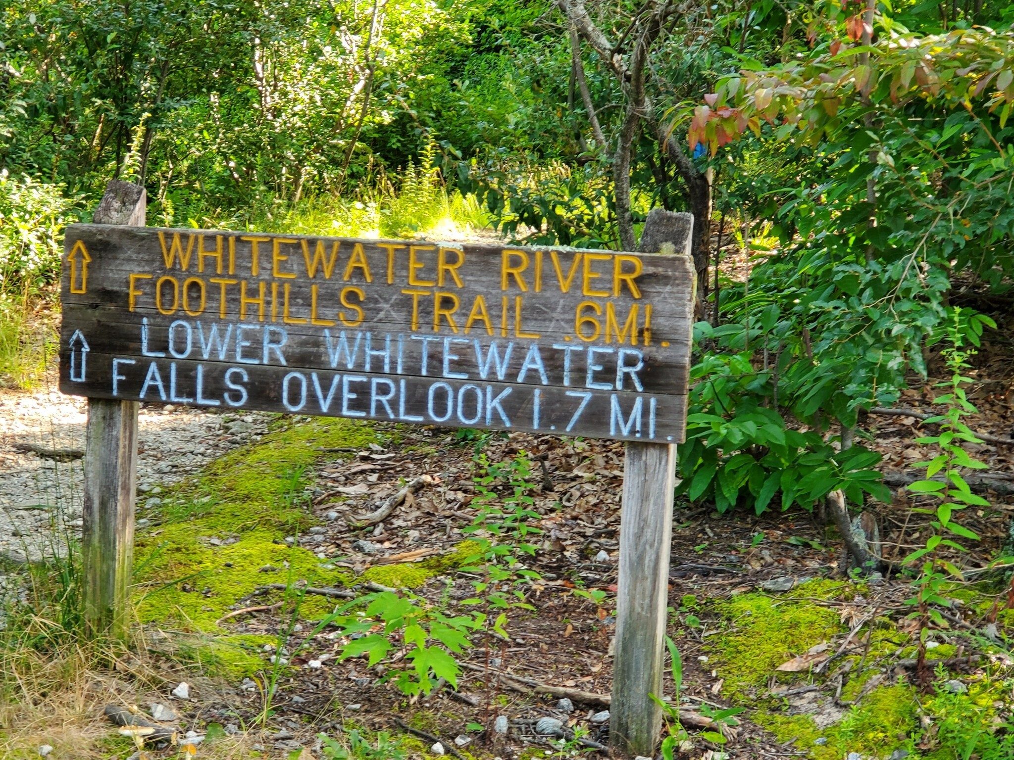 Initial trail sign for the Lower Whitewater Falls.