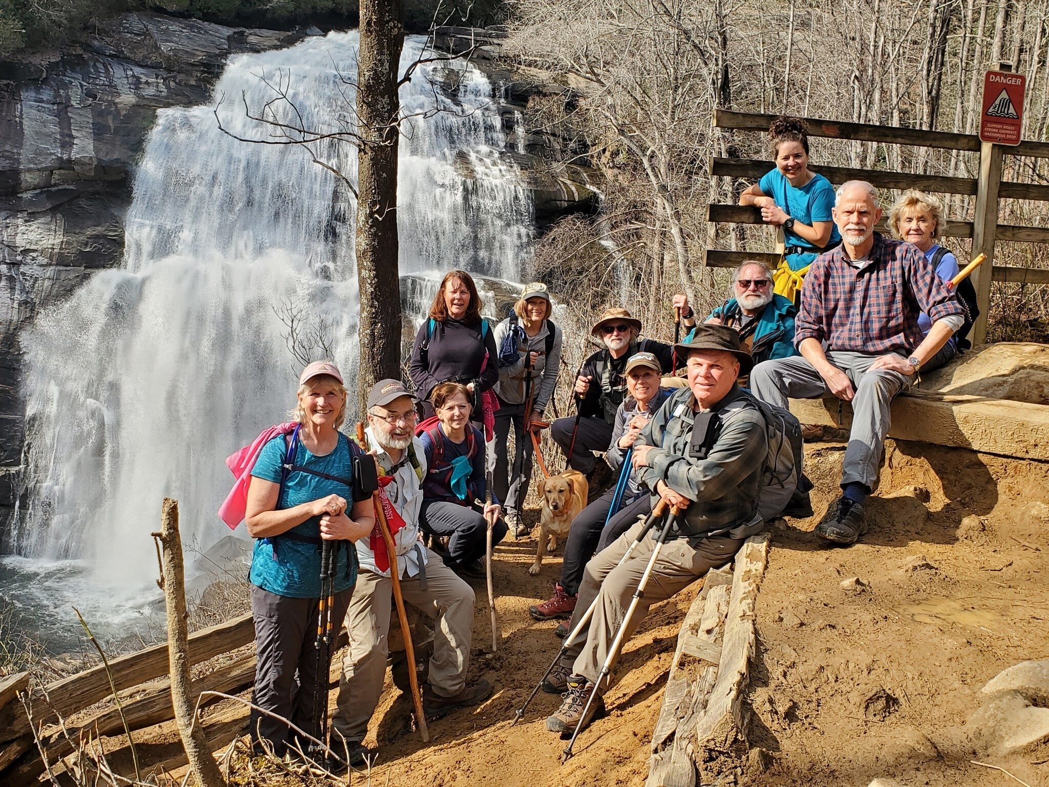 Today's hikers at Rainbow Falls(L-R): Linda, Gary, Jenny, Renee, Jane, Squirt, Rich, Lynn, John, Jack, Heather, Mike & Beth.