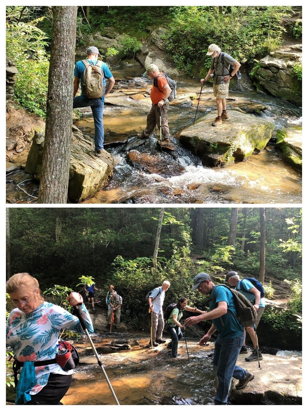 A little rock-hopping to cross that first site with the bridge out.