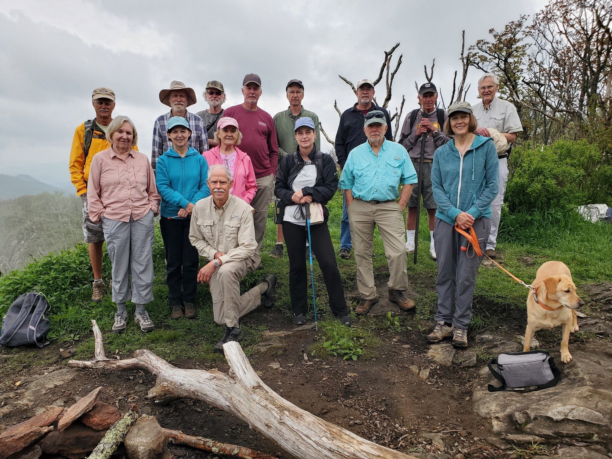 Today's Hikers (L-R) Back: Jim, Matt, Rich, Ken, Edwin, Rex, Mike & Dick; Front: Angela, Jenny, Mike, Beth, Shelia, Vic, Jane & Squirt
