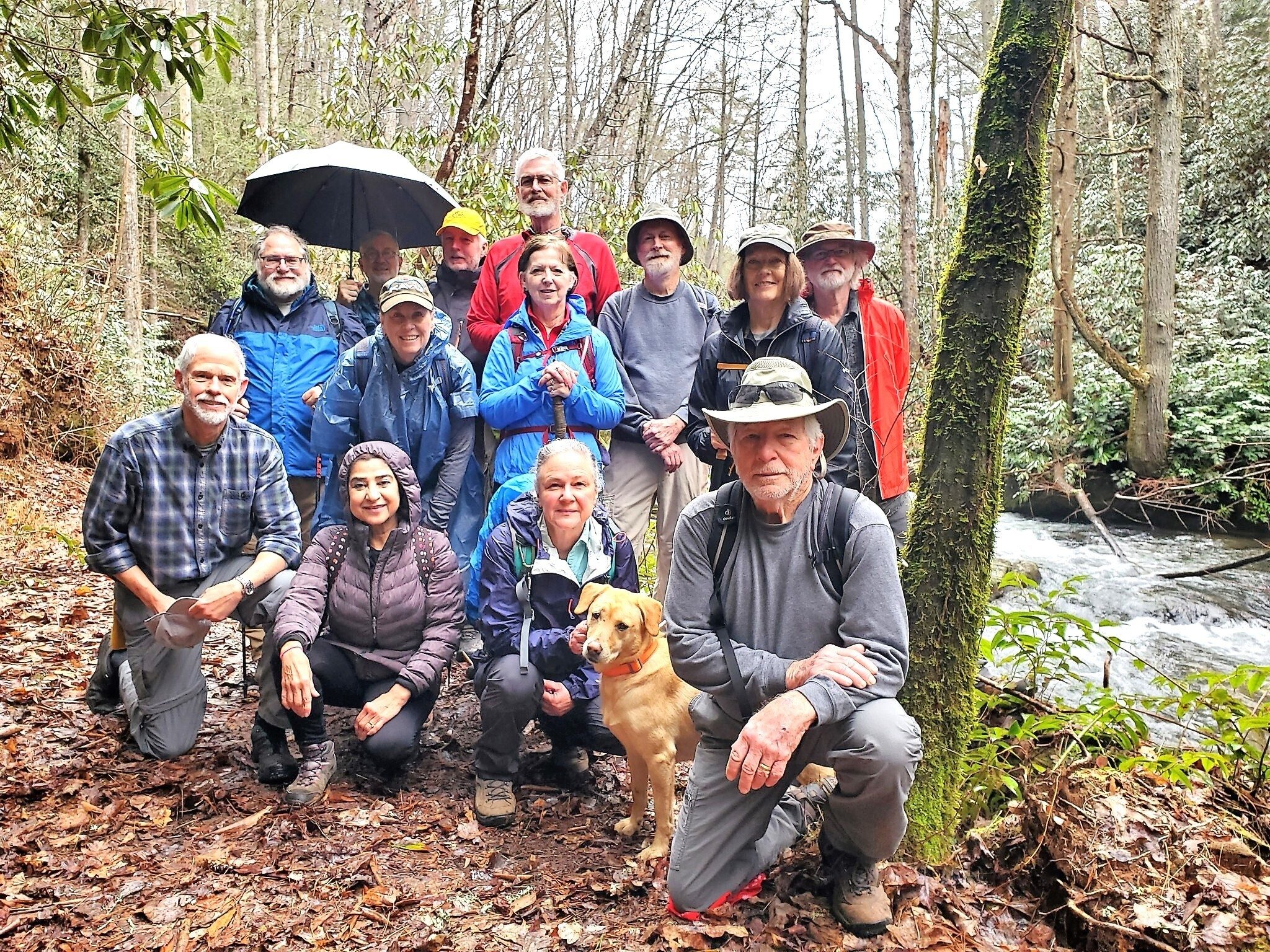 Today's Hikers (L-R) Back: Jack, Ray, Lynn, Ken, Dave, Jenny, Matt, Jane, Rich; Front: Mike, Trushna, Christine, Squirt & Vic